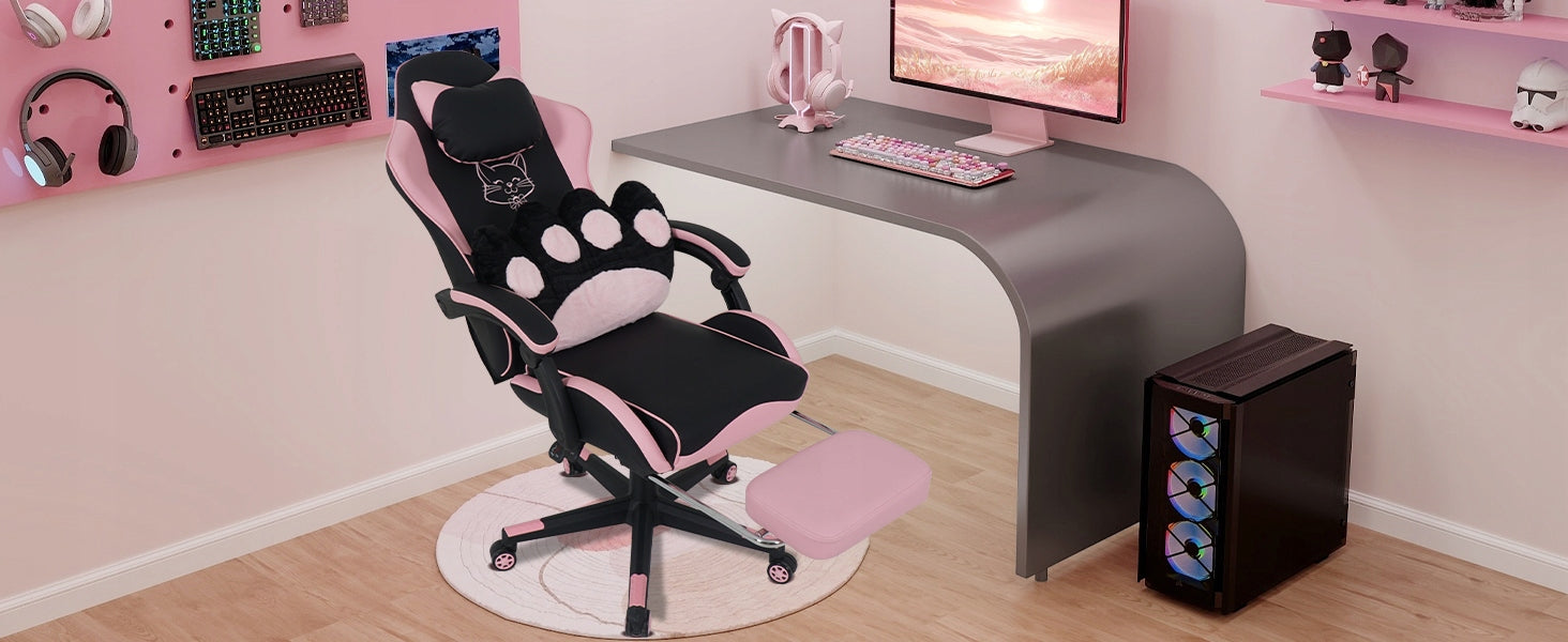 GAMING CHAIR ELECWISH OFFICE CHAIR SWIVEL CAT PILLOW Furniture depth 56 cm