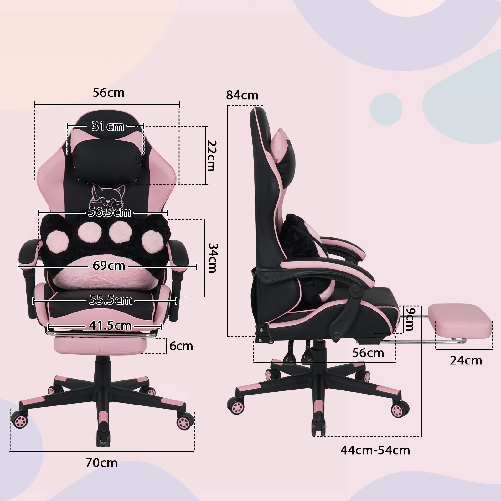 GAMING CHAIR ELECWISH OFFICE CHAIR SWIVEL CAT PILLOW Furniture height 138 cm