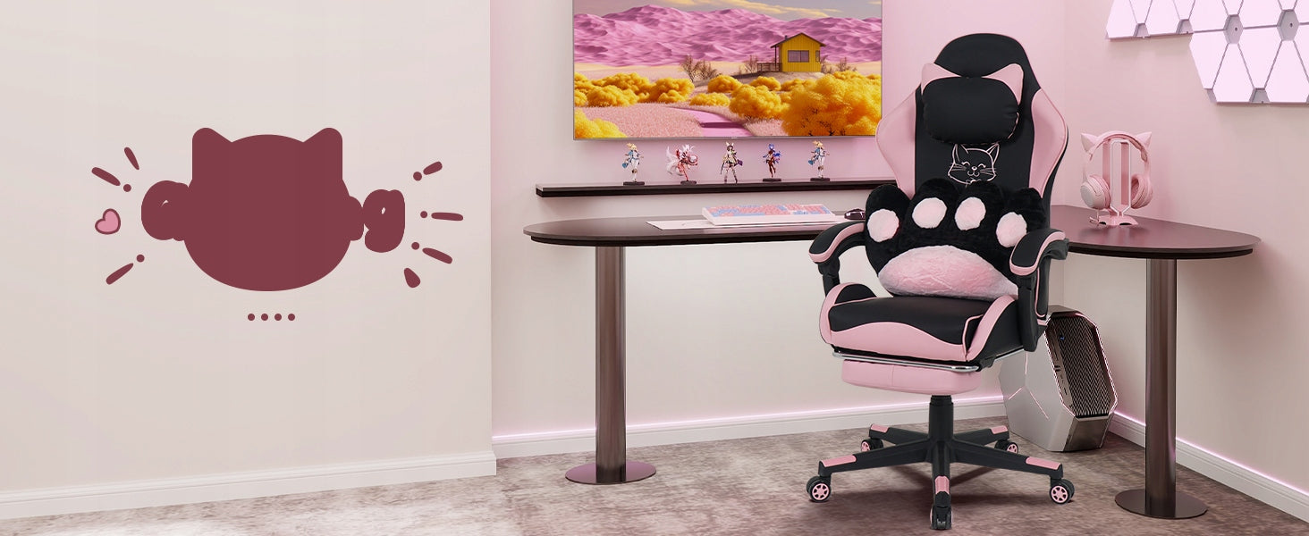 GAMING CHAIR ELECWISH OFFICE CHAIR SWIVEL CAT PILLOW Furniture width 70 cm