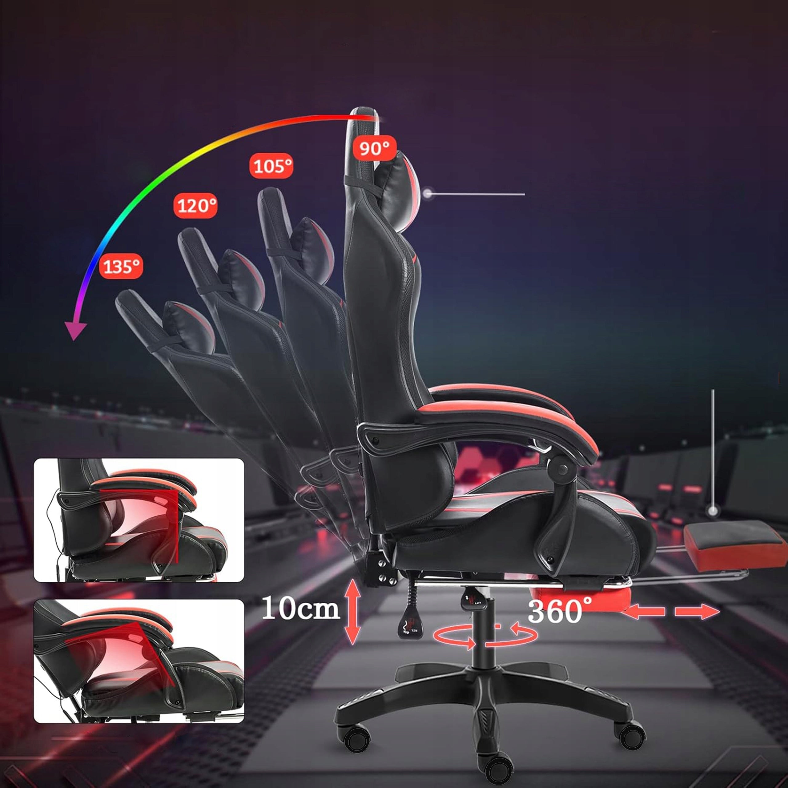 GAMING CHAIR FOR PLAYER BUCKET OFFICE CHAIR FOOTREST + MASSAGE + LED Model Gaming Chair Mark Four LC09 Światełka