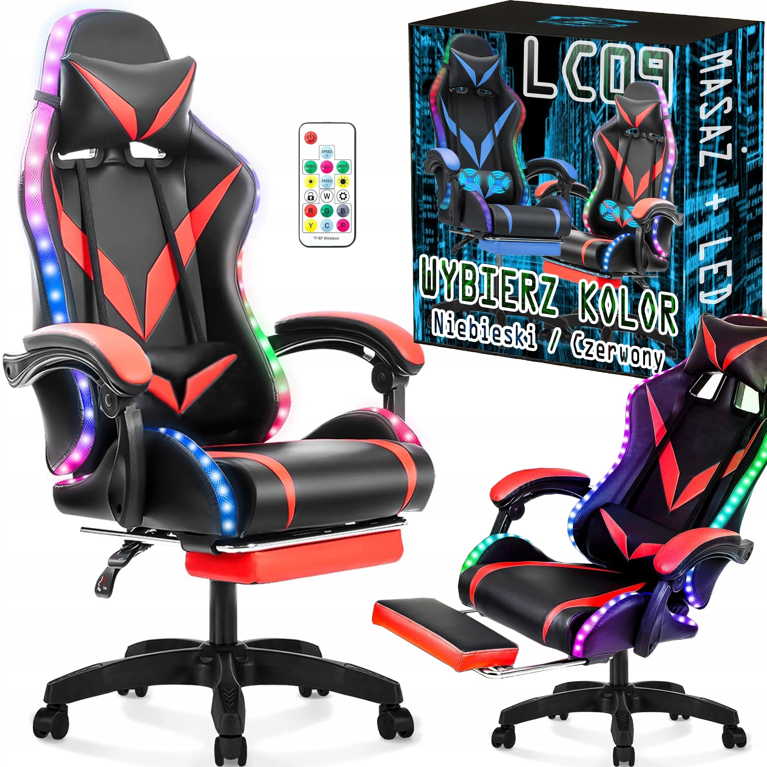 GAMING CHAIR FOR PLAYER BUCKET OFFICE CHAIR FOOTREST + MASSAGE + LED