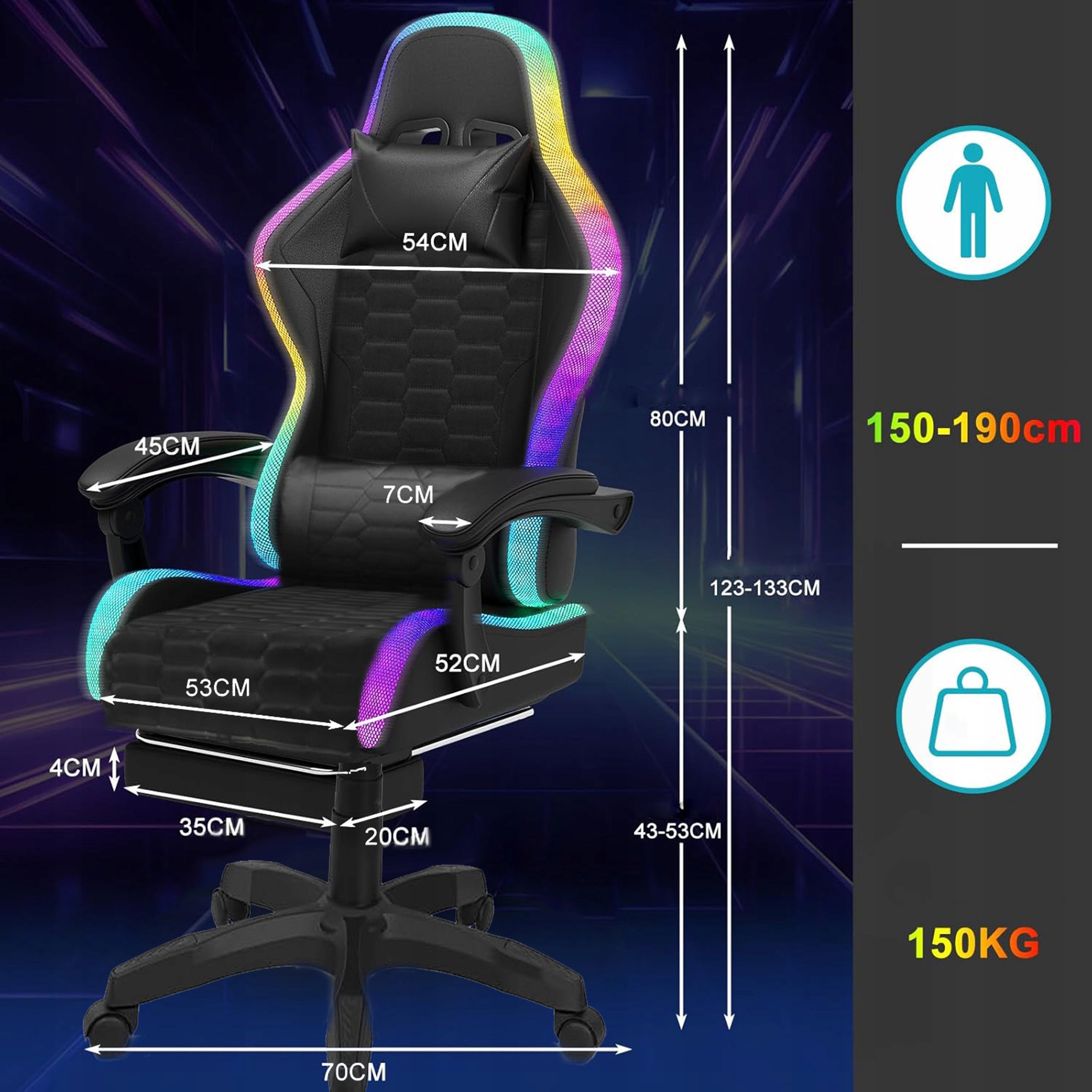 GAMING CHAIR FOR PLAYER BUCKET OFFICE CHAIR MASSAGE + FOOTREST + LED Packaging status original