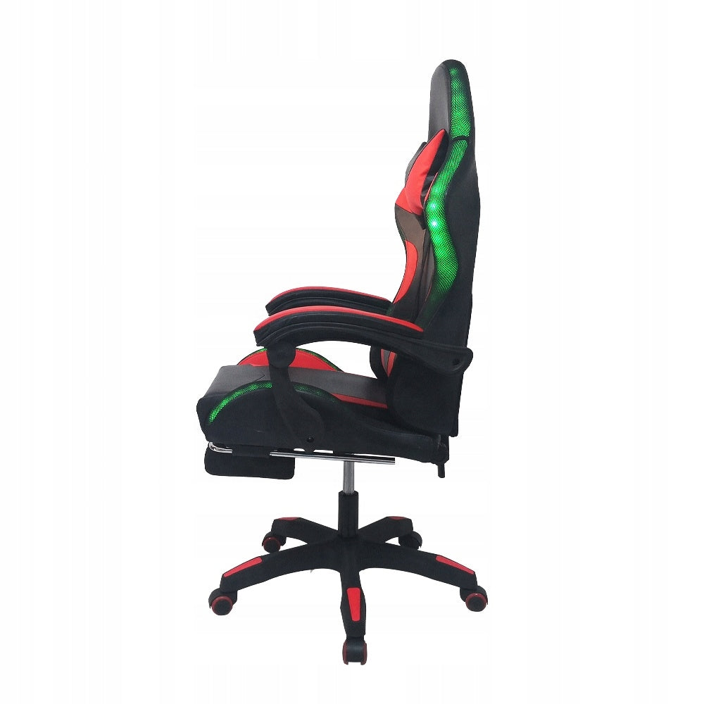 GAMING CHAIR FOR PLAYER OFFICE CHAIR FOOTREST + MASSAGE + LED + REMOTE CONTROL Furniture width 62.5 cm