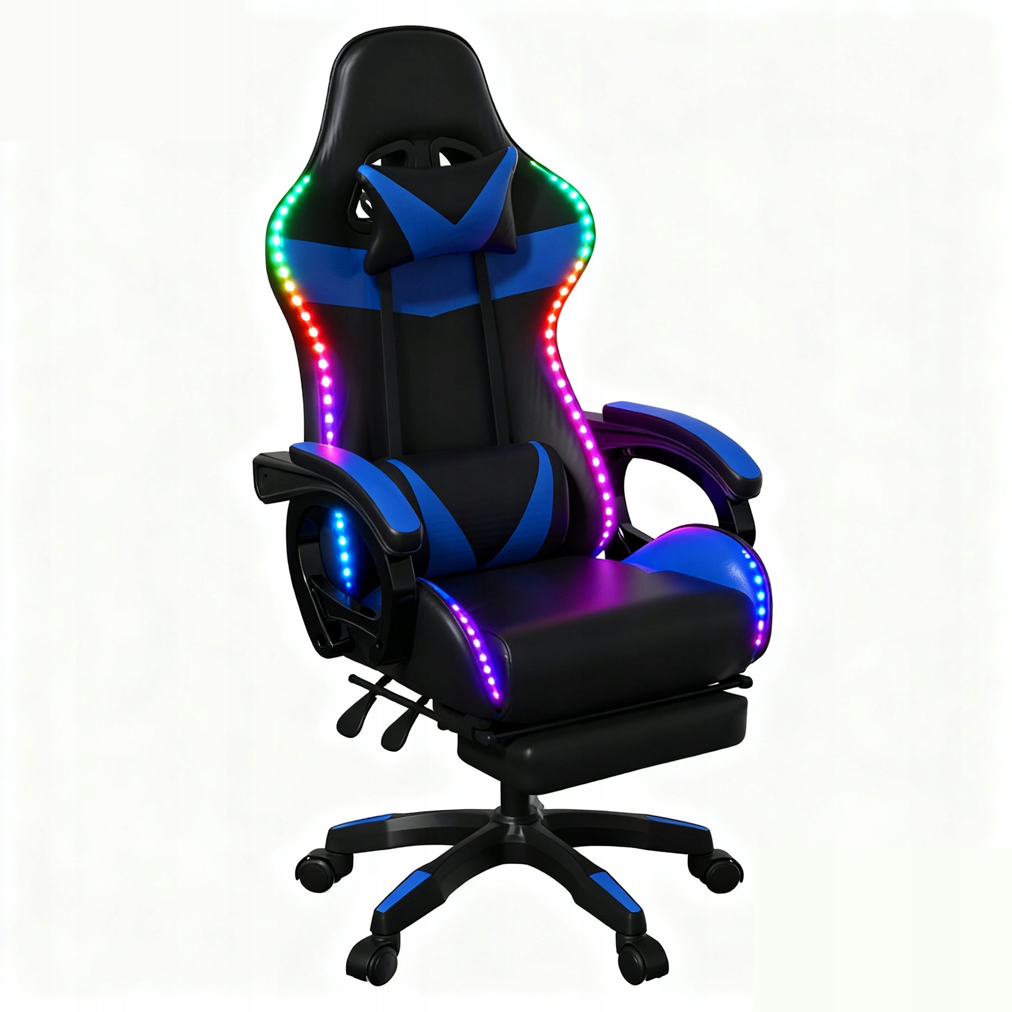 GAMING CHAIR FOR PLAYER OFFICE CHAIR FOOTREST + MASSAGE + LED + REMOTE CONTROL