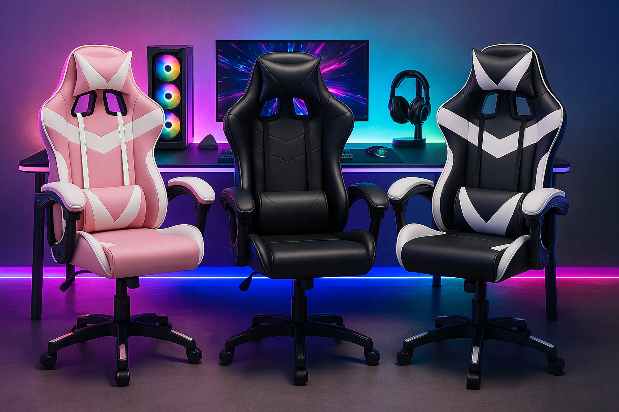 GAMING CHAIR GAMING OFFICE COMPUTER LUMBAR CUSHION KG109 PINK Furniture height 125 cm