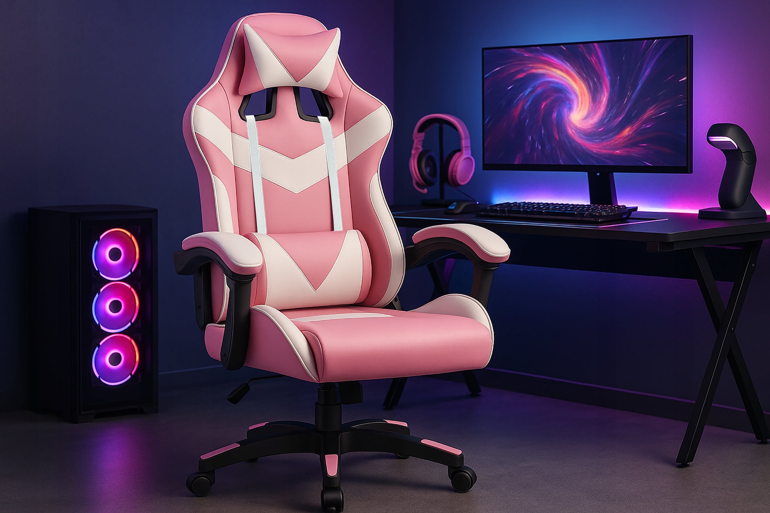 GAMING CHAIR GAMING OFFICE COMPUTER LUMBAR CUSHION KG109 PINK Furniture width 62 cm