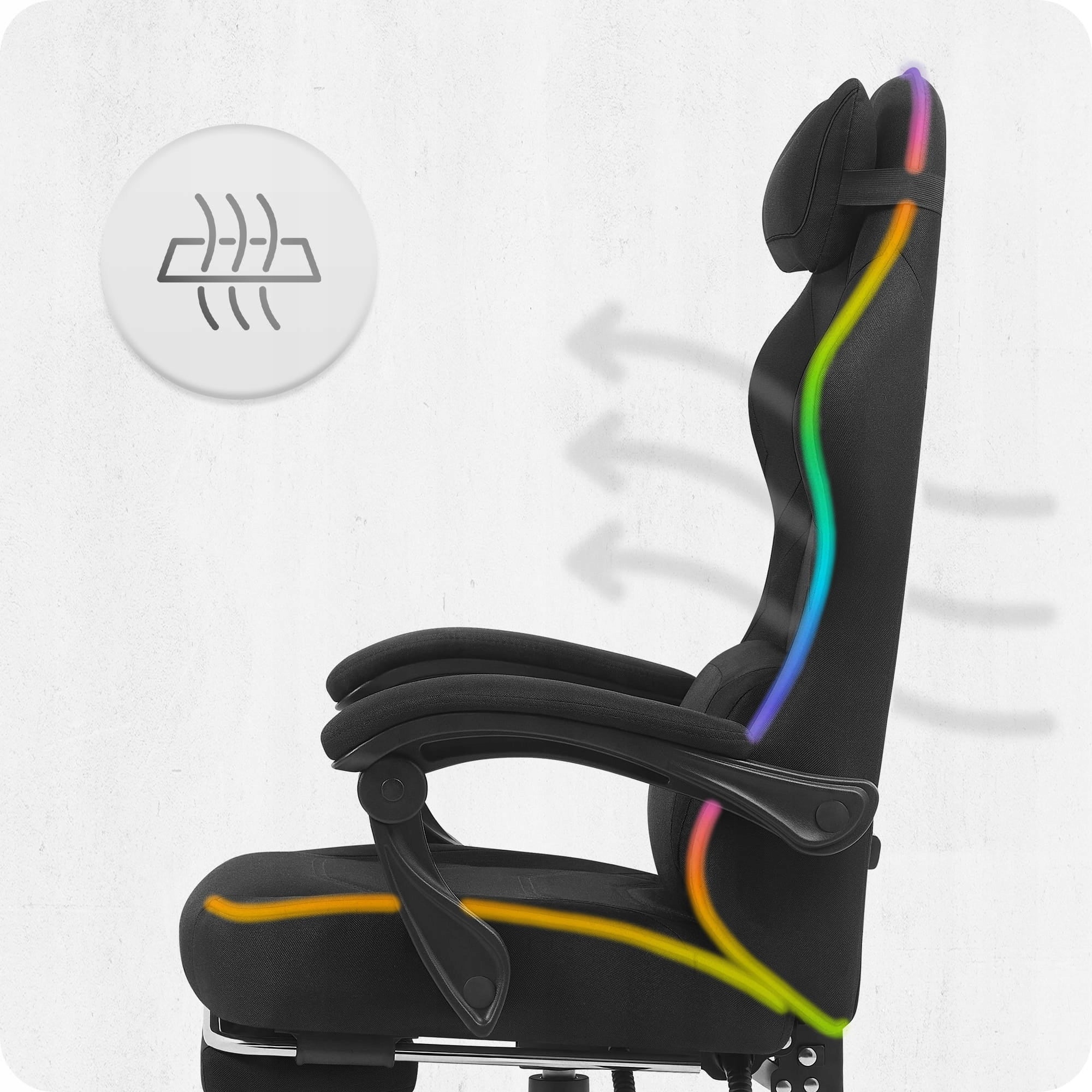 GAMING CHAIR MATERIAL CABRO C502 BLACK LED RGB FABRIC Furniture depth 54 cm