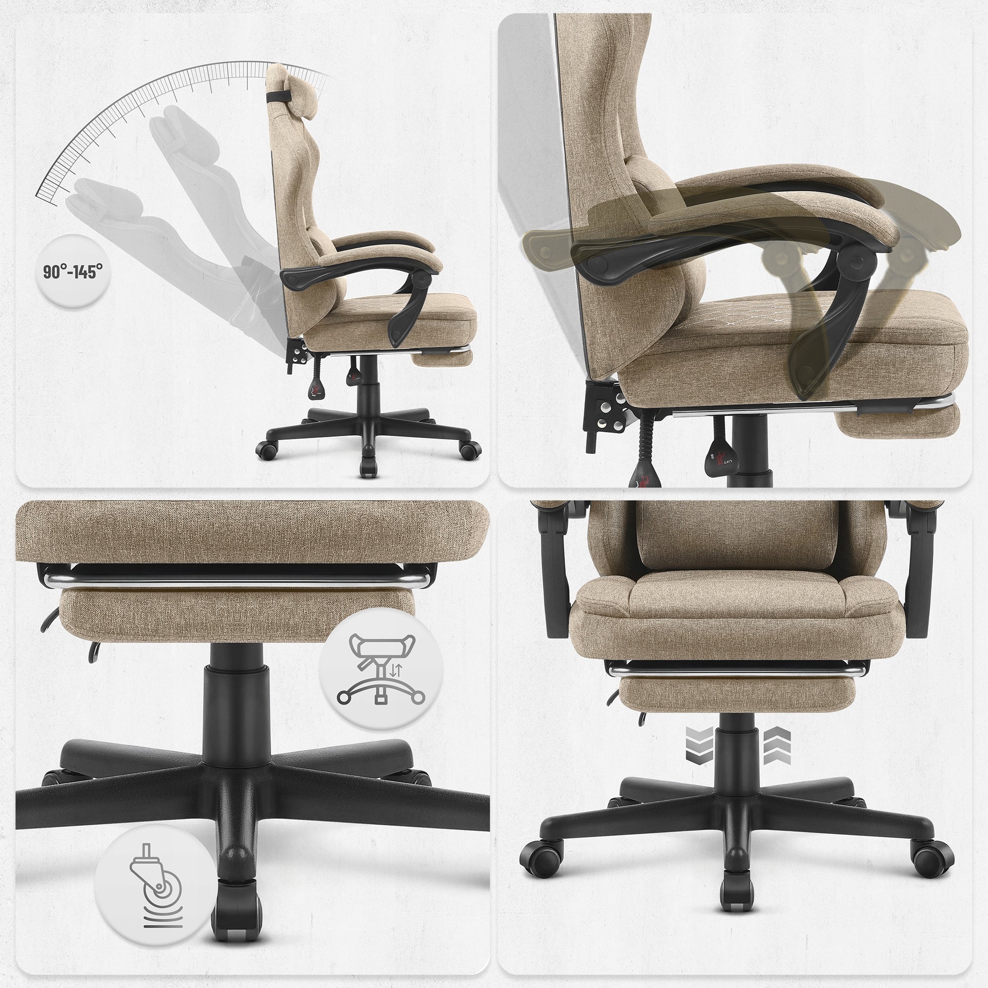GAMING CHAIR MATERIAL CABRO C503 BEIGE FABRIC Furniture height 125 cm