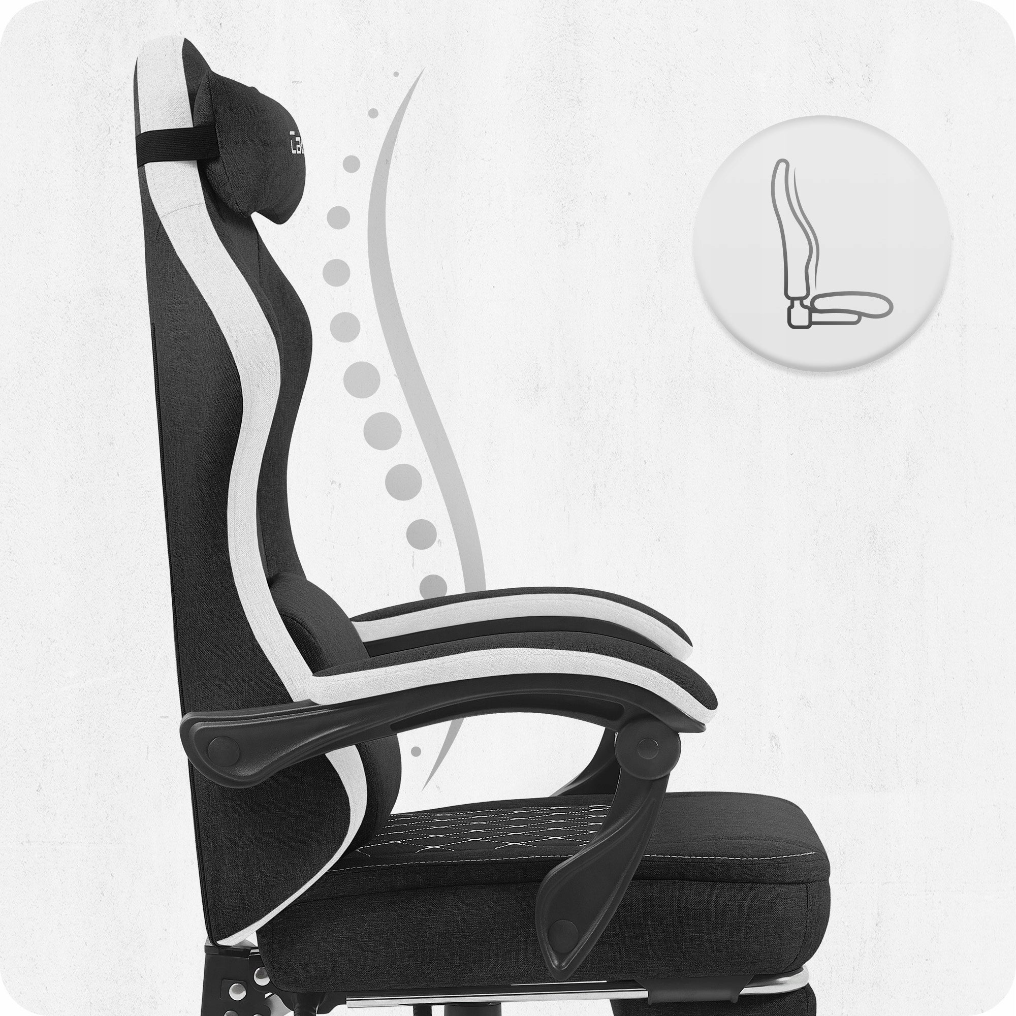 GAMING CHAIR MATERIAL CABRO C503 BLACK WHITE FABRIC Model C503 CZARNY BIAŁY