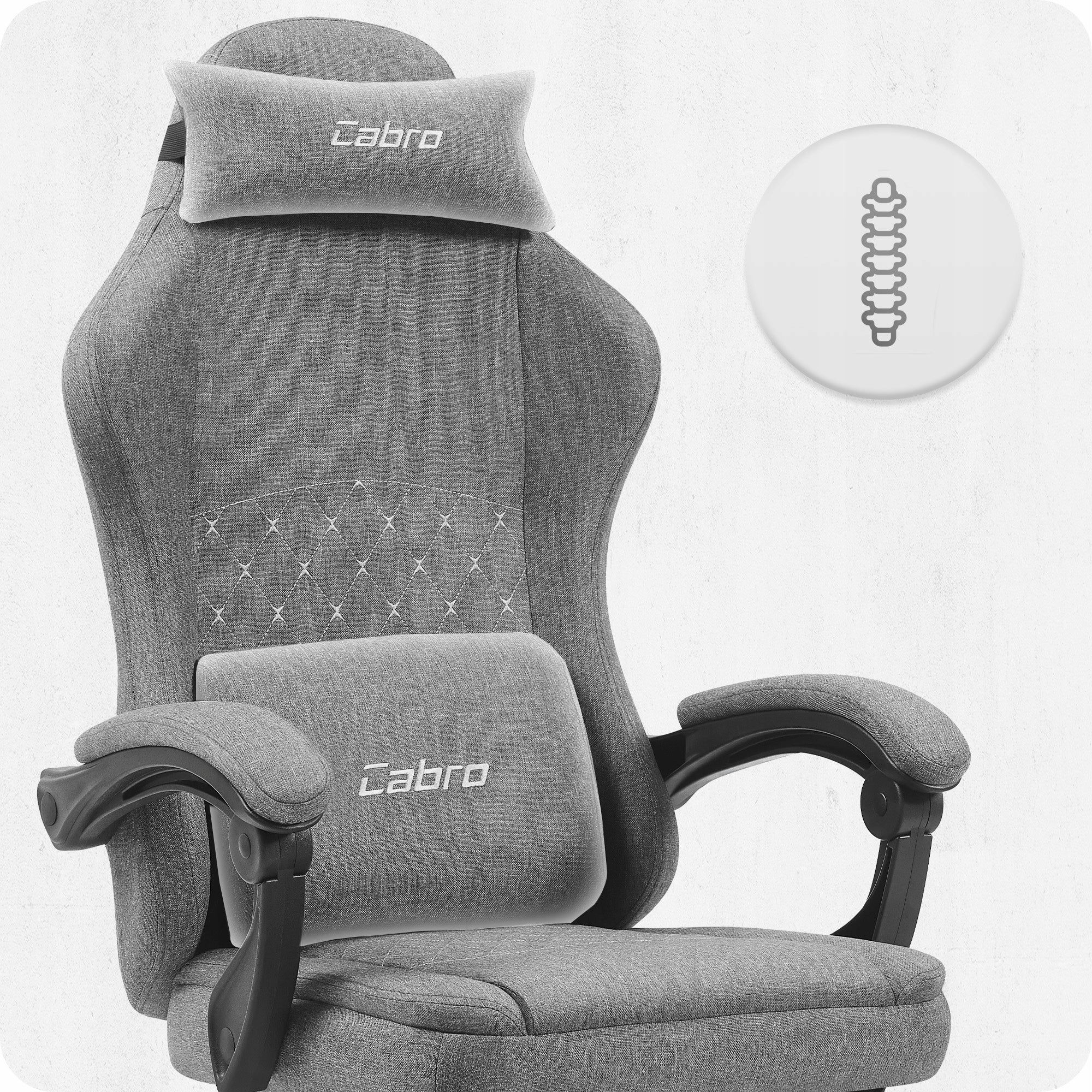 GAMING CHAIR MATERIAL CABRO C503 GREY BLACK FABRIC Furniture depth 54 cm