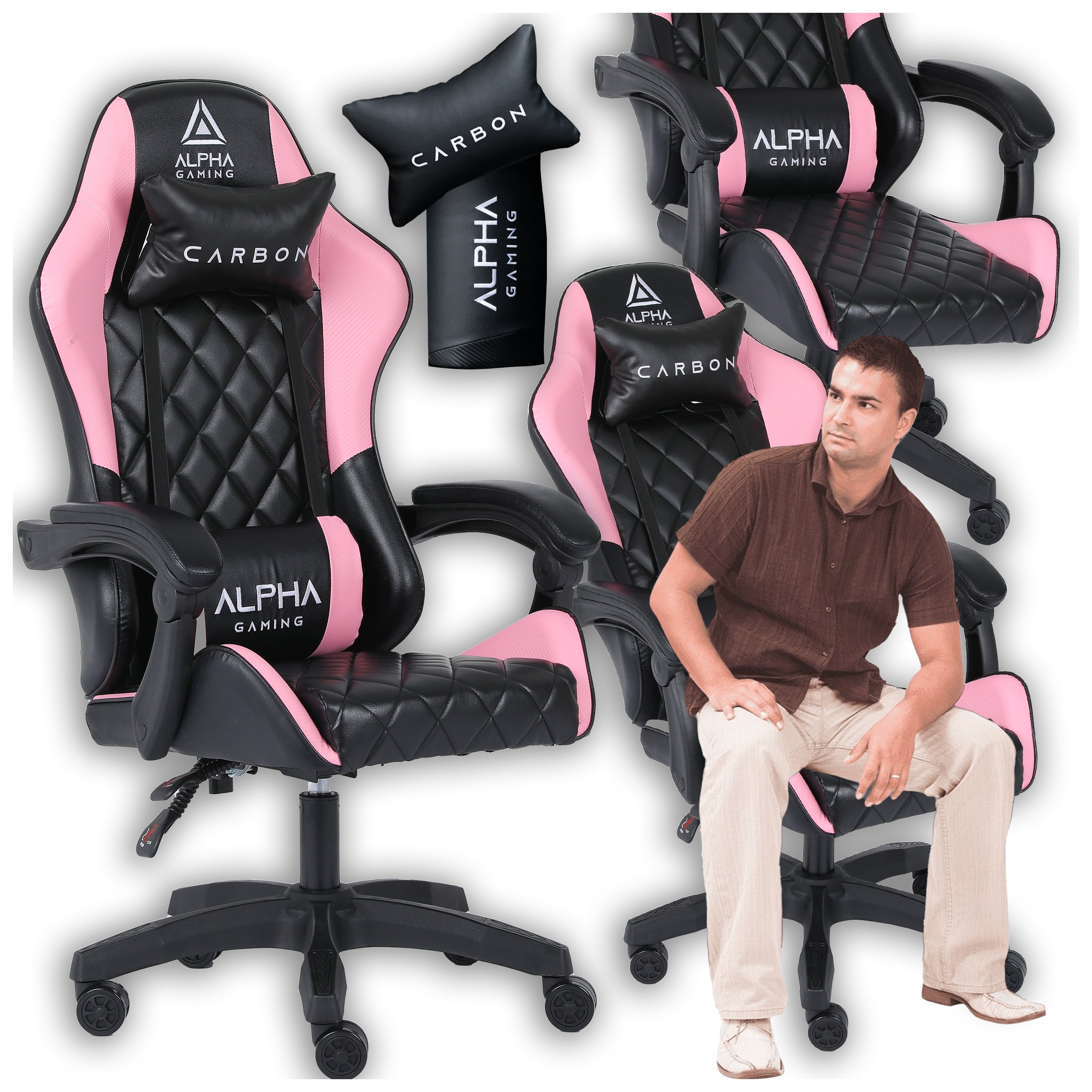 GAMING CHAIR OFFICE COMPUTER CHAIR ALPHA GAMING CARBON PINK