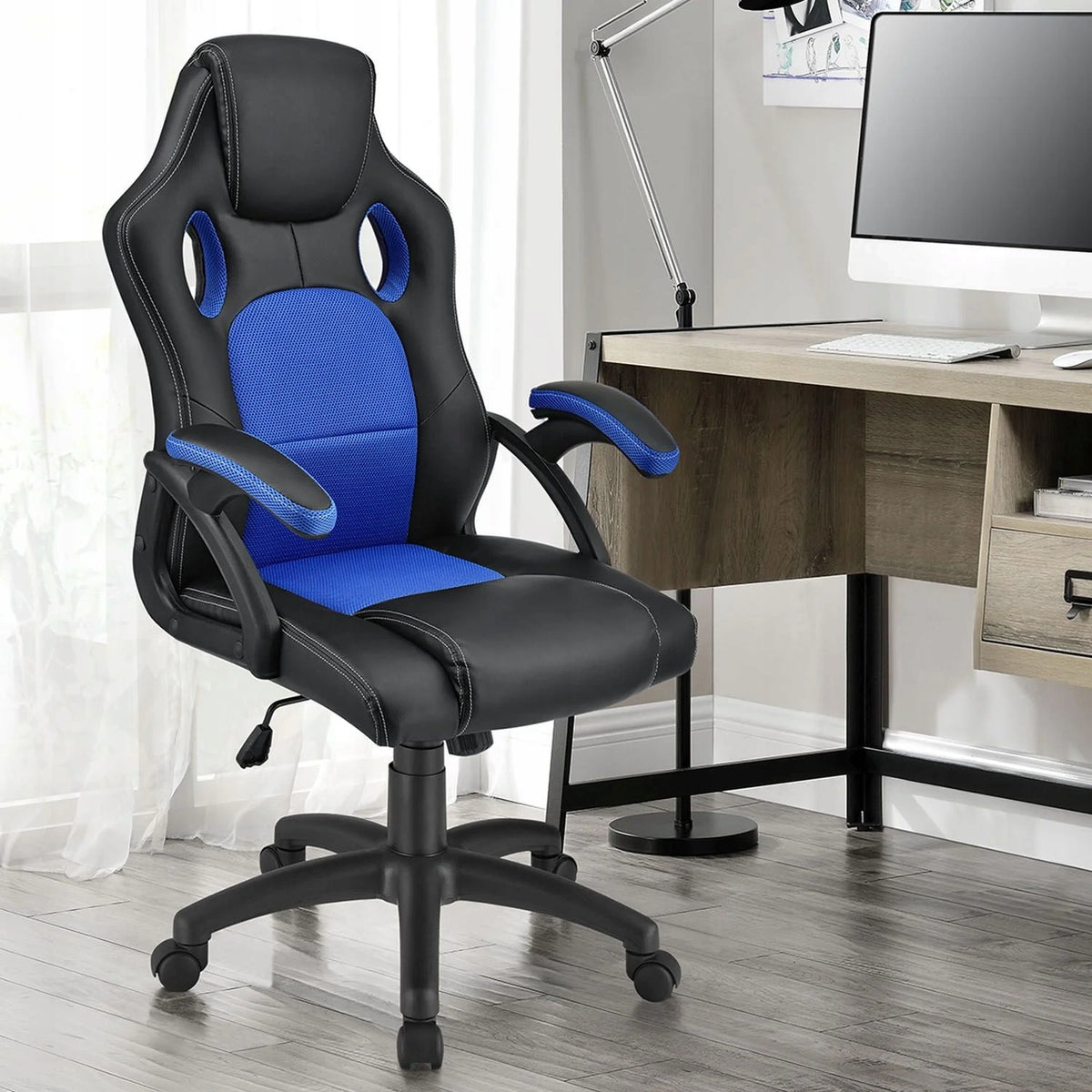 GAMING CHAIR OFFICE GAMING CHAIR SWIVEL BLACK BLUE Brand Juskys