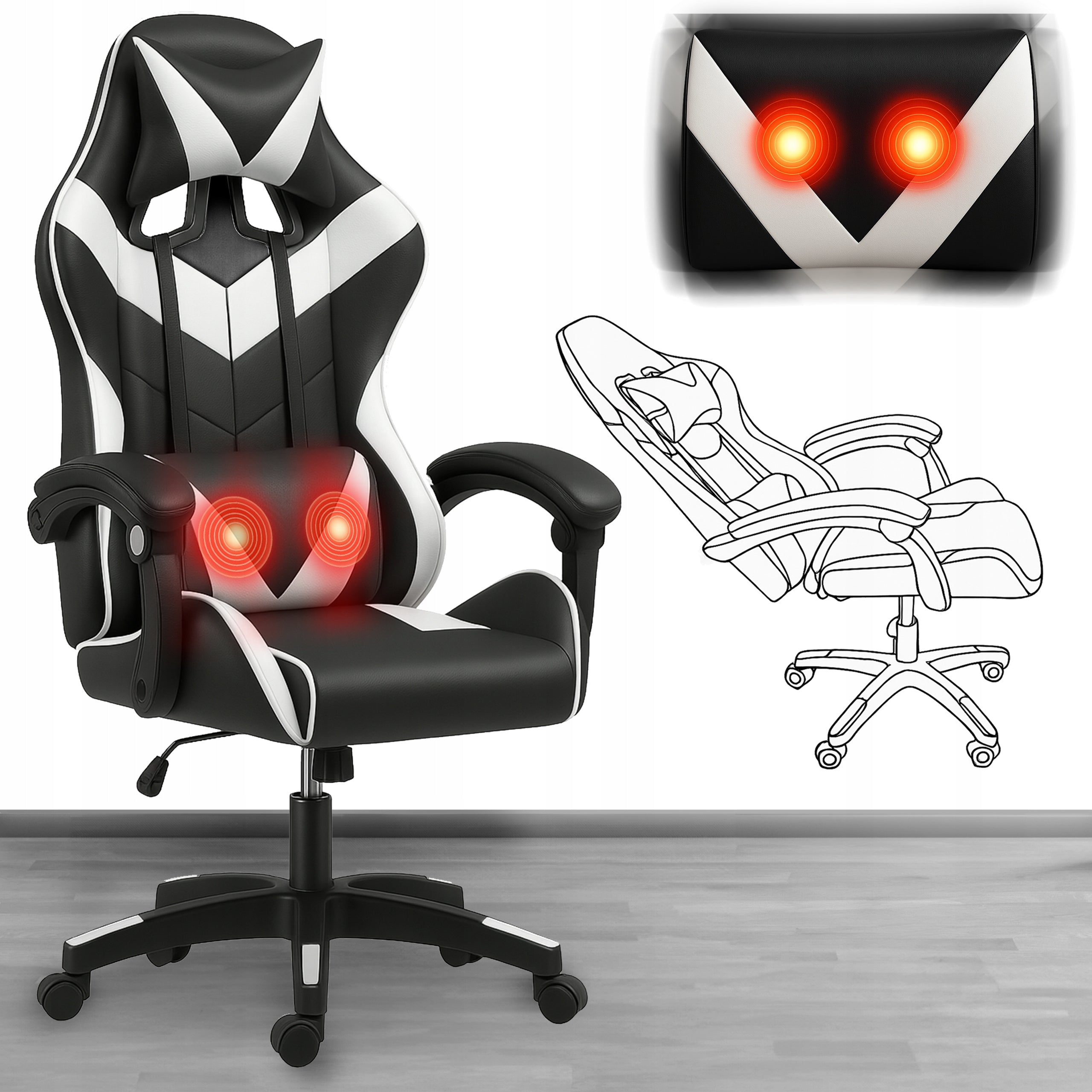 GAMING CHAIR OFFICE PLAYER ROTATING COMPUTER MASSAGE KG108 WHITE Packaging status original