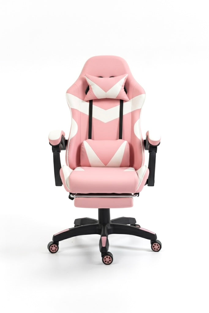 GAMING CHAIR OFFICE SWIVEL GAMING CHAIR FAUX LEATHER PINK AND WHITE Furniture width 65 cm