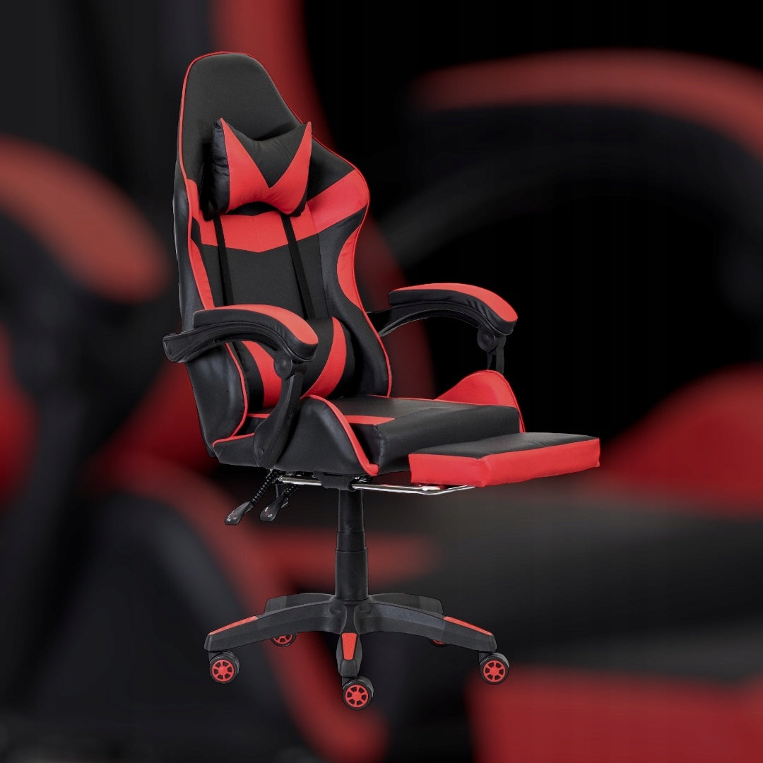 GAMING CHAIR OFFICE SWIVEL GAMING CHAIR FAUX LEATHER RED Brand Pegie Prestige