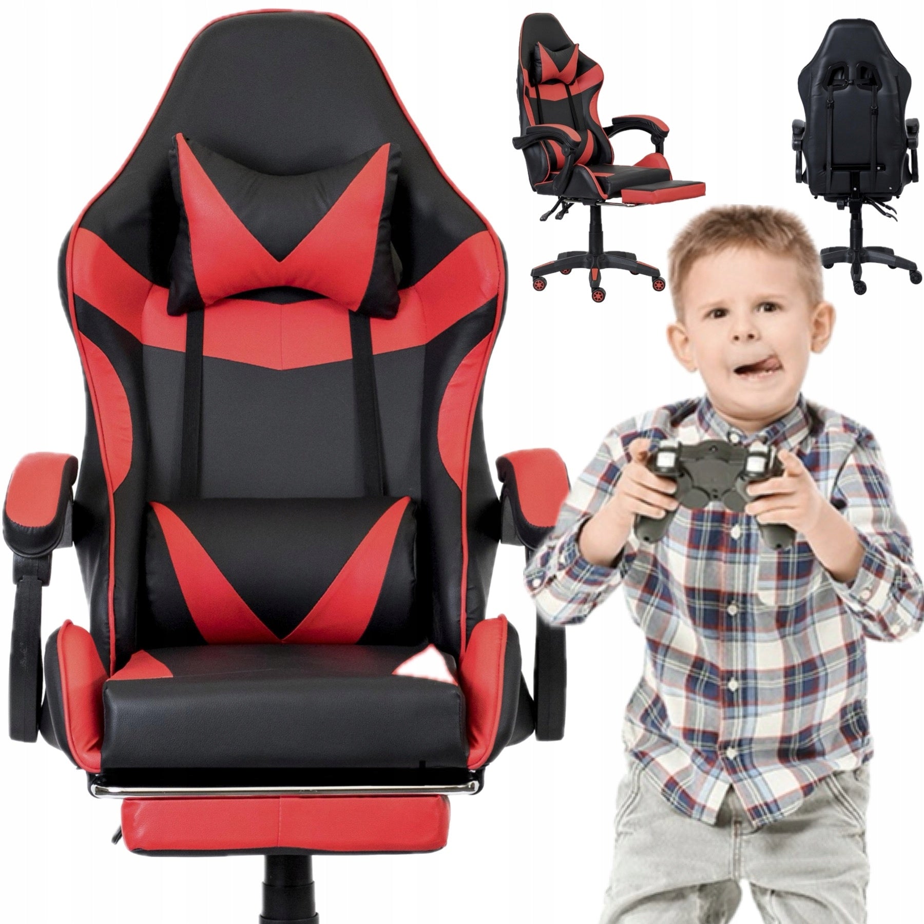GAMING CHAIR OFFICE SWIVEL GAMING CHAIR FAUX LEATHER RED