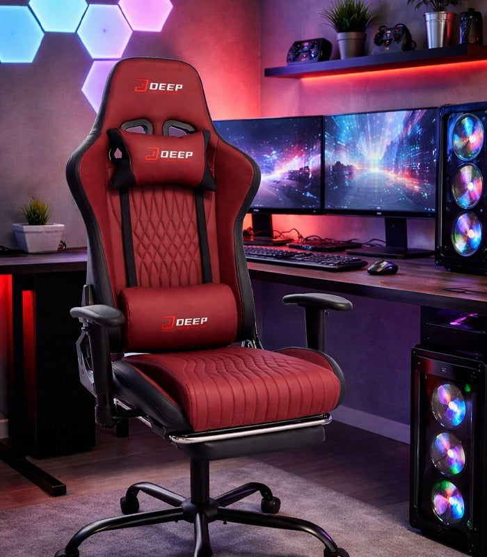 GAMING CHAIR RED FOR THE PLAYER FOR THE OFFICE COMFORTABLE FOOTREST Model GCH701R Czerwony