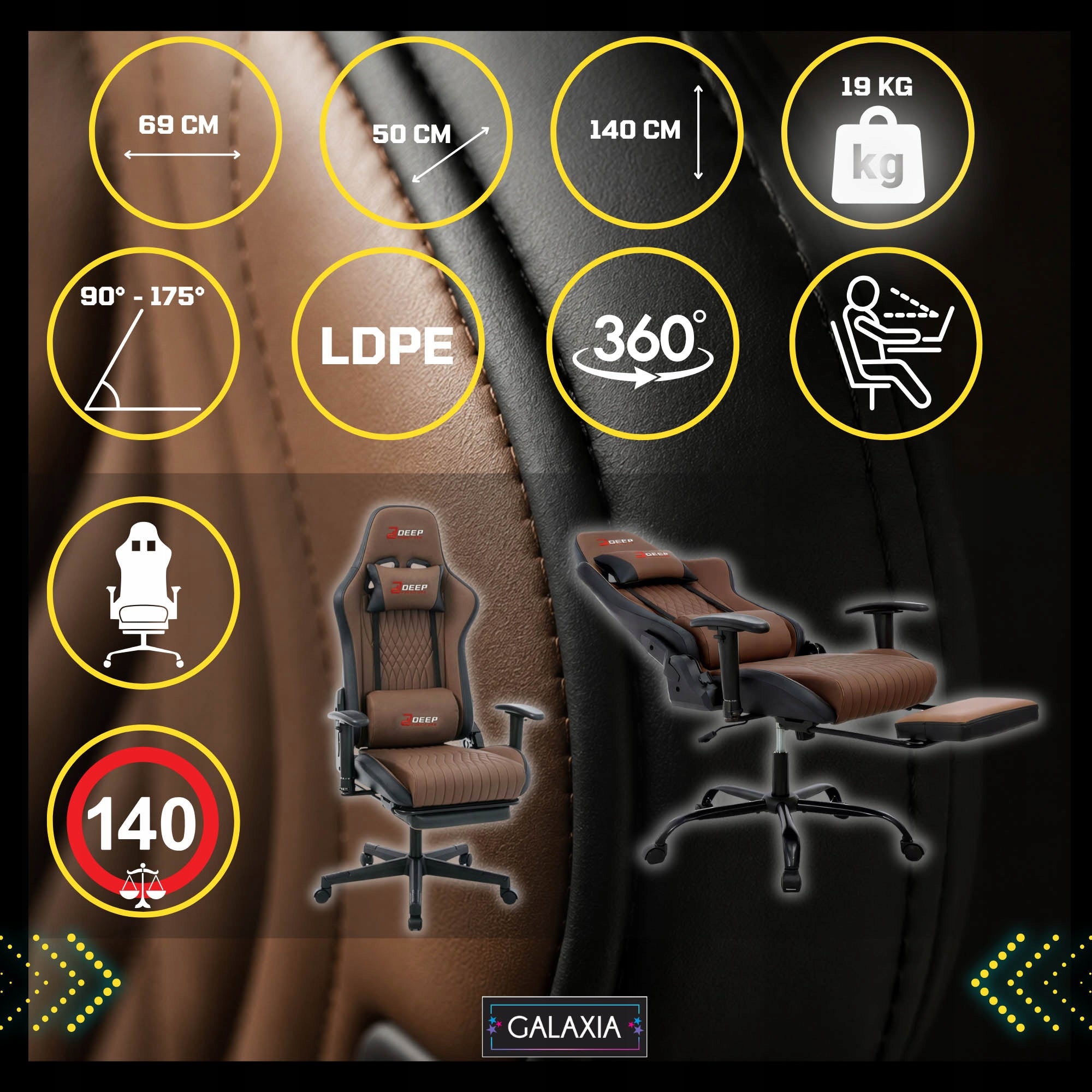 GAMING CHAIR Rotating Bucket Player Chair With OFFICE FOOTREST Manufacturer code Fotel biurowy Dla Dziecka Gracza brązowy