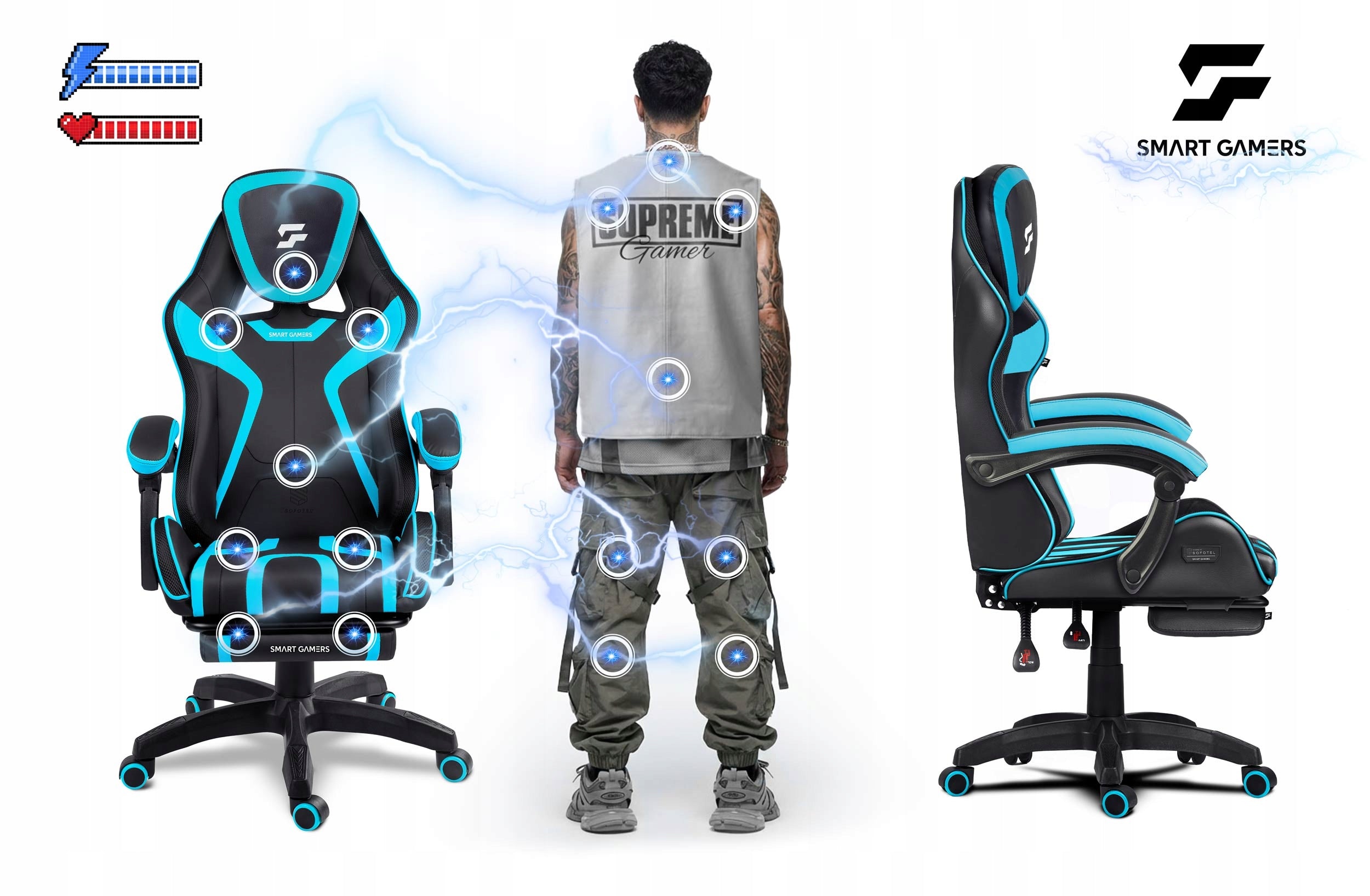 GAMING CHAIR SWIVEL PLAYER CHAIR WITH BUCKET FOOTREST Manufacturer code 242902