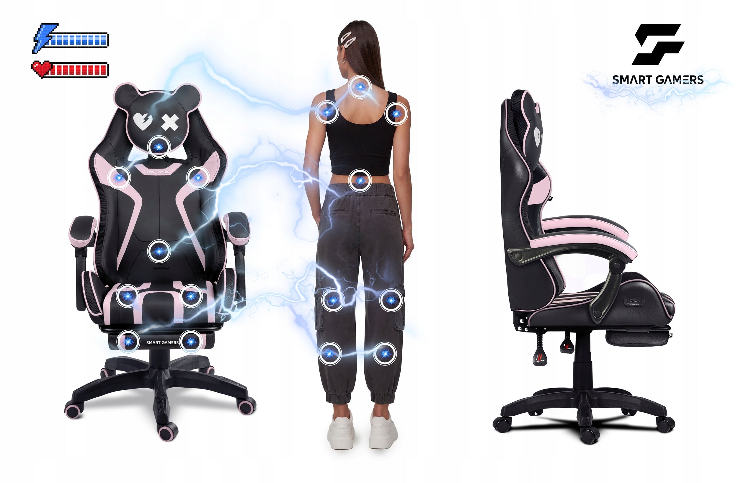 GAMING CHAIR SWIVEL PLAYER CHAIR WITH BUCKET FOOTREST Manufacturer code 242903