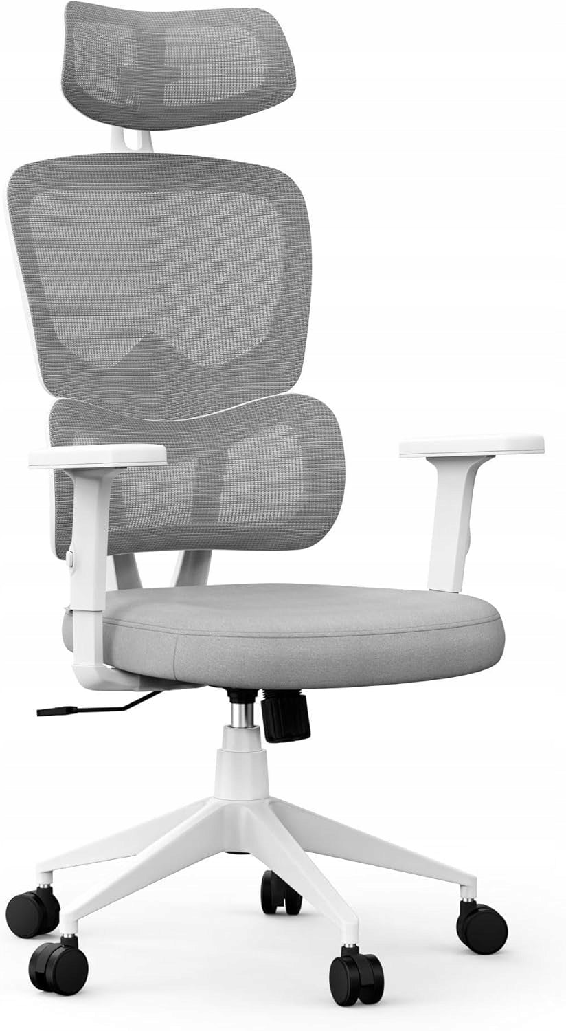 GAMING OFFICE CHAIR COMFORTABLE HIGH QUALITY GREY MESH HEADREST