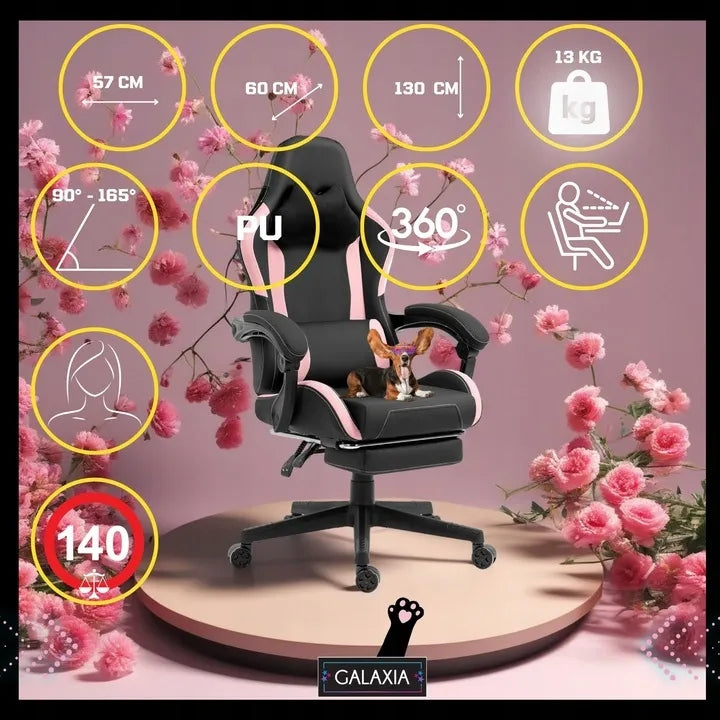 GAMING OFFICE CHAIR Swivel Gaming Chair With Footrest Pink Manufacturer code Krzesło RÓŻOWE GALAXIA Dla Dziecka Gracza