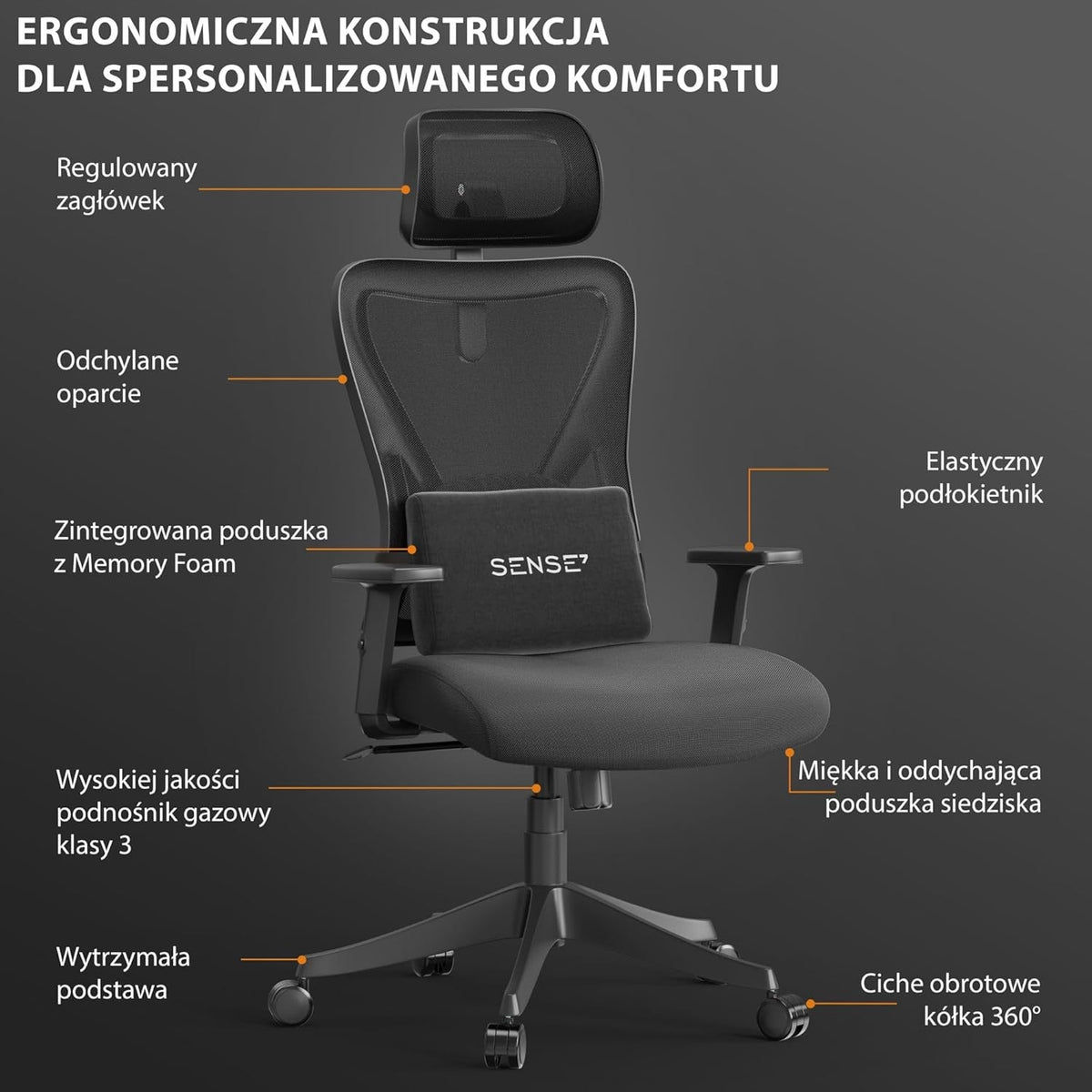 GAMING OFFICE CHAIR WITH LUMBAR SUPPORT ERGONOMIC HEADREST BLACK Manufacturer code FOTEL BIUROWY GAMINGOWY ZDROWE LĘDŹWIE CZARNY
