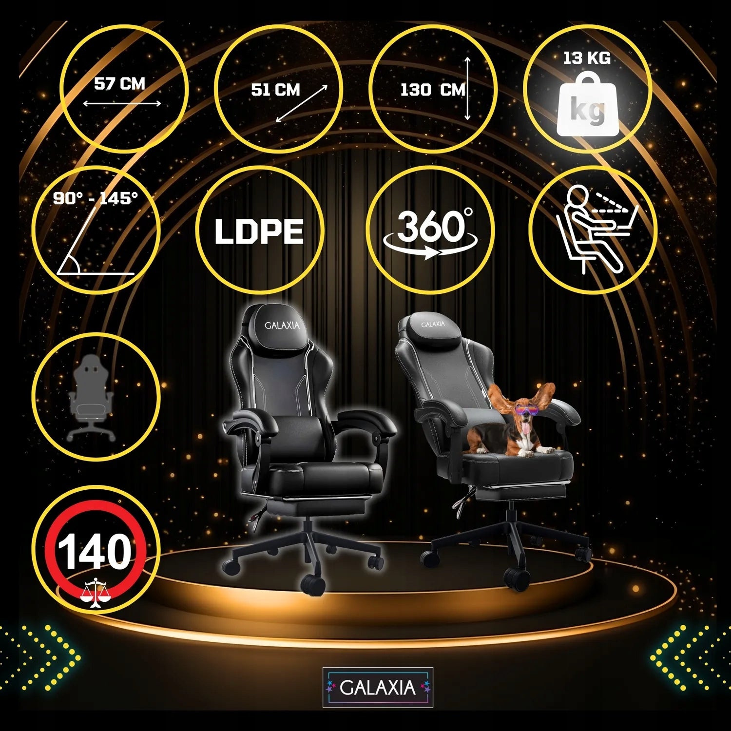 GAMING OFFICE CHAIR with Footrest Rotating Bucket Gaming Chair Manufacturer code Fotele Gamingowe GALAXIA Krzesło Obrotowe