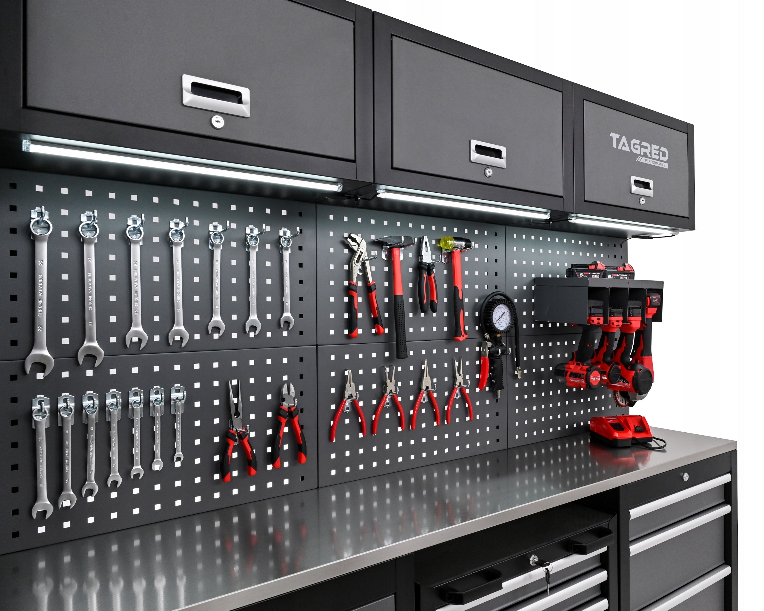 GARAGE FURNITURE WORKSHOP 260CM TOOL CABINET COUNTERTOP STAINLESS STEEL 3D + LED Brand Tagred