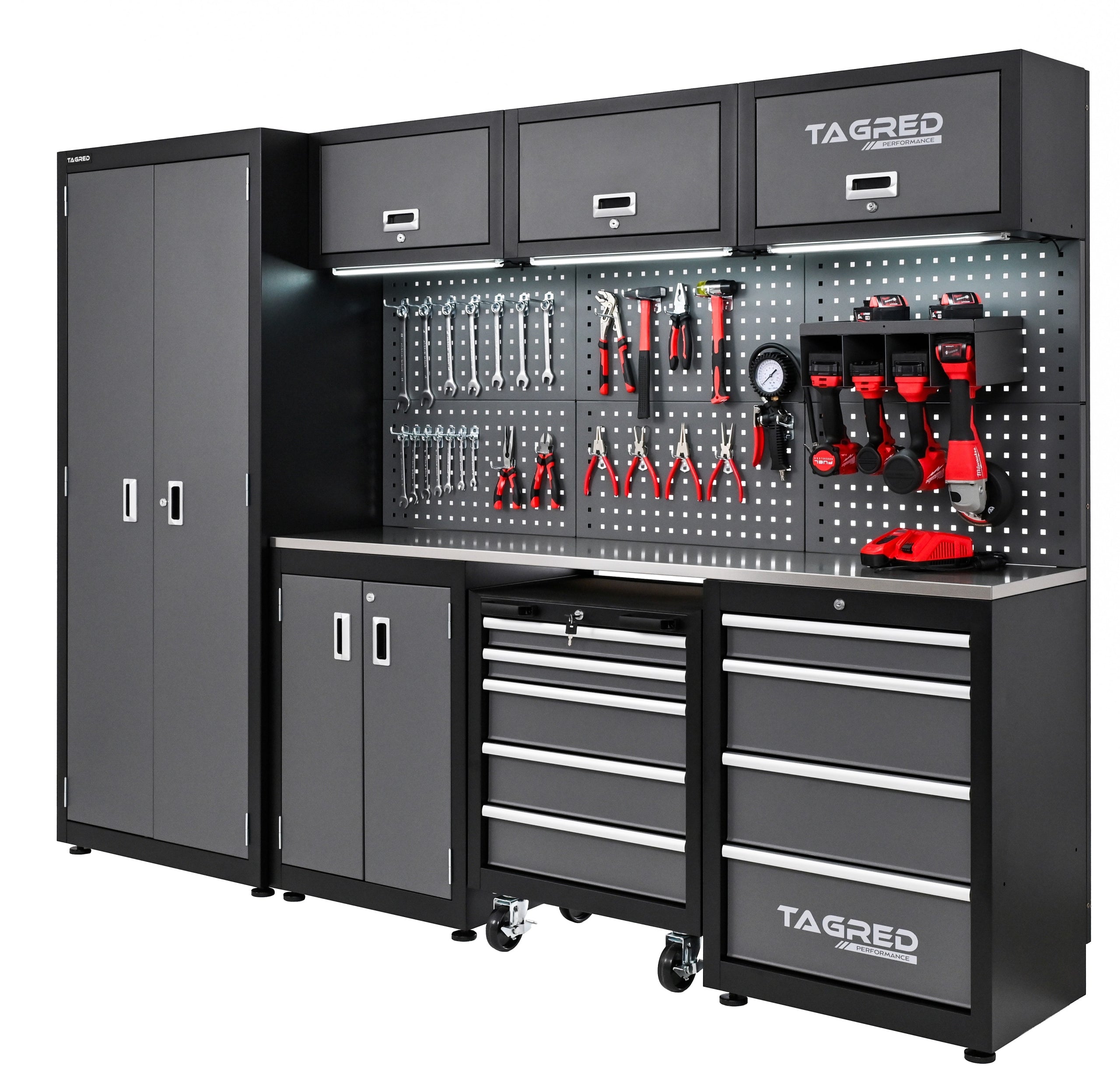 GARAGE FURNITURE WORKSHOP 260CM TOOL CABINET COUNTERTOP STAINLESS STEEL 3D + LED Manufacturer code TA1981 WÓZEK NARZĘDZIOWY WARSZTATOWY