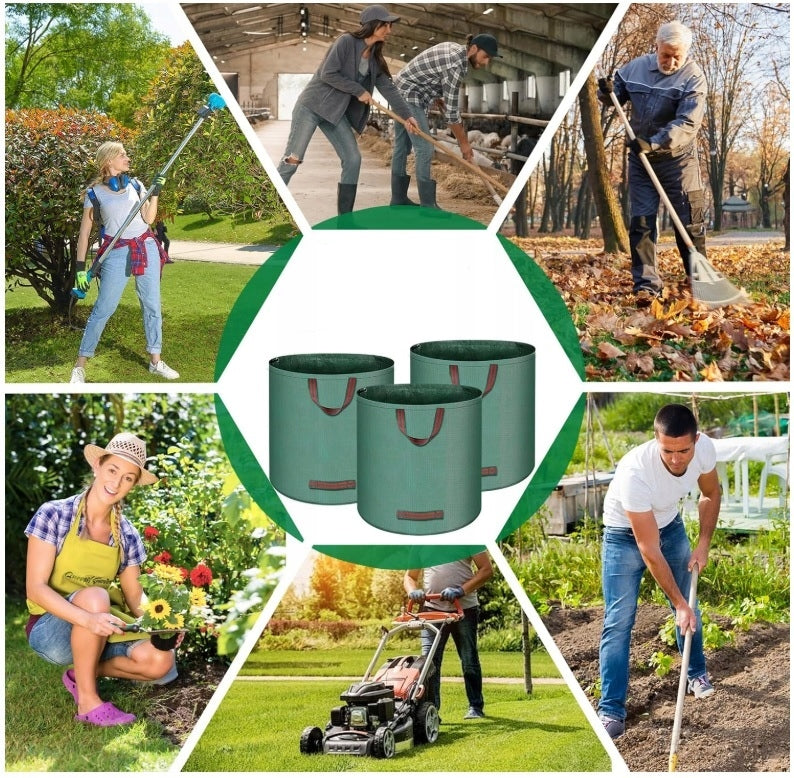 GARDEN BAG LEAF BASKET WASTE GRASS FOLDING STRONG WITH HANDLES 300 L Type bag for leaves