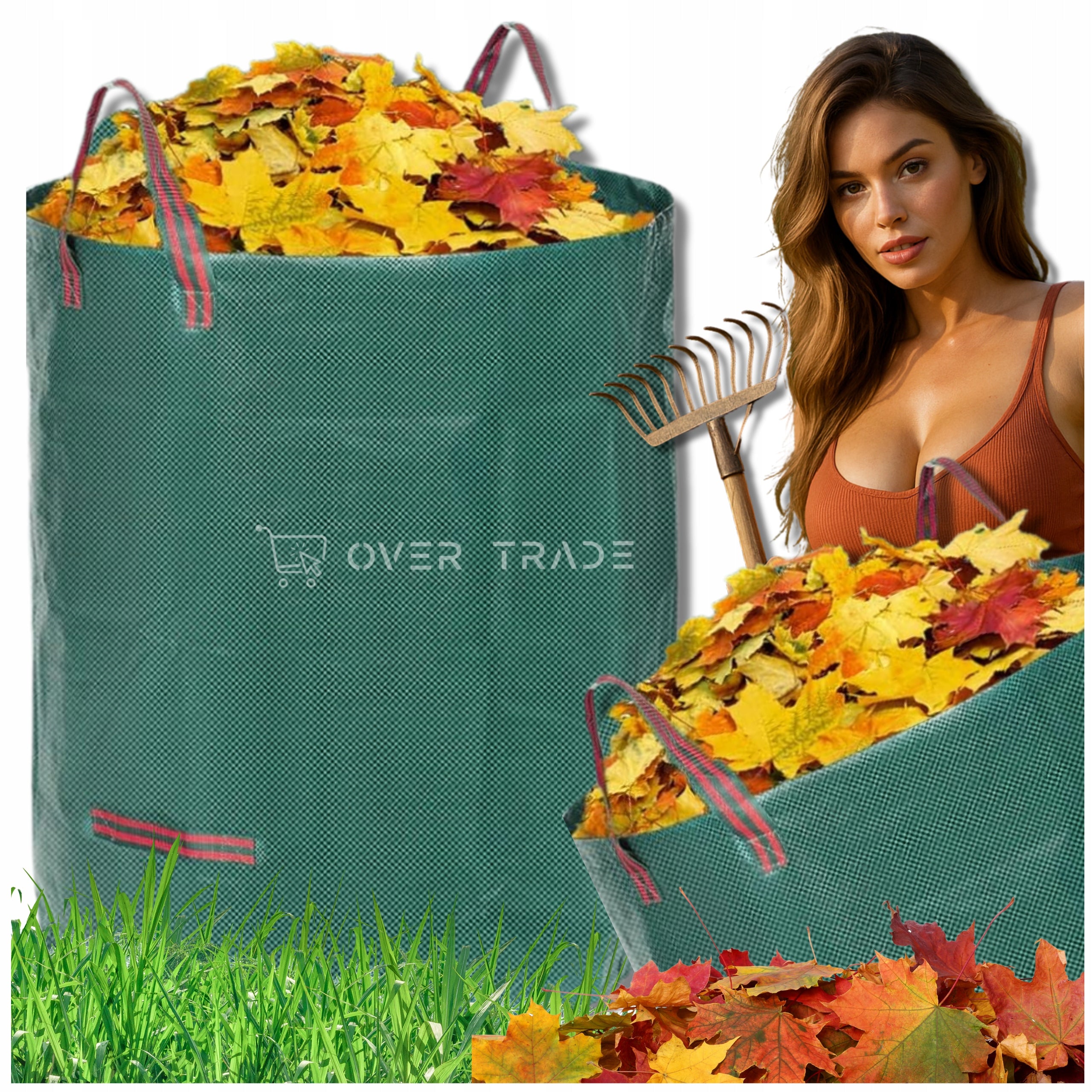 GARDEN BASKET GRASS LEAF BAG WASTE FOLDING STRONG WITH HANDLES 300 L