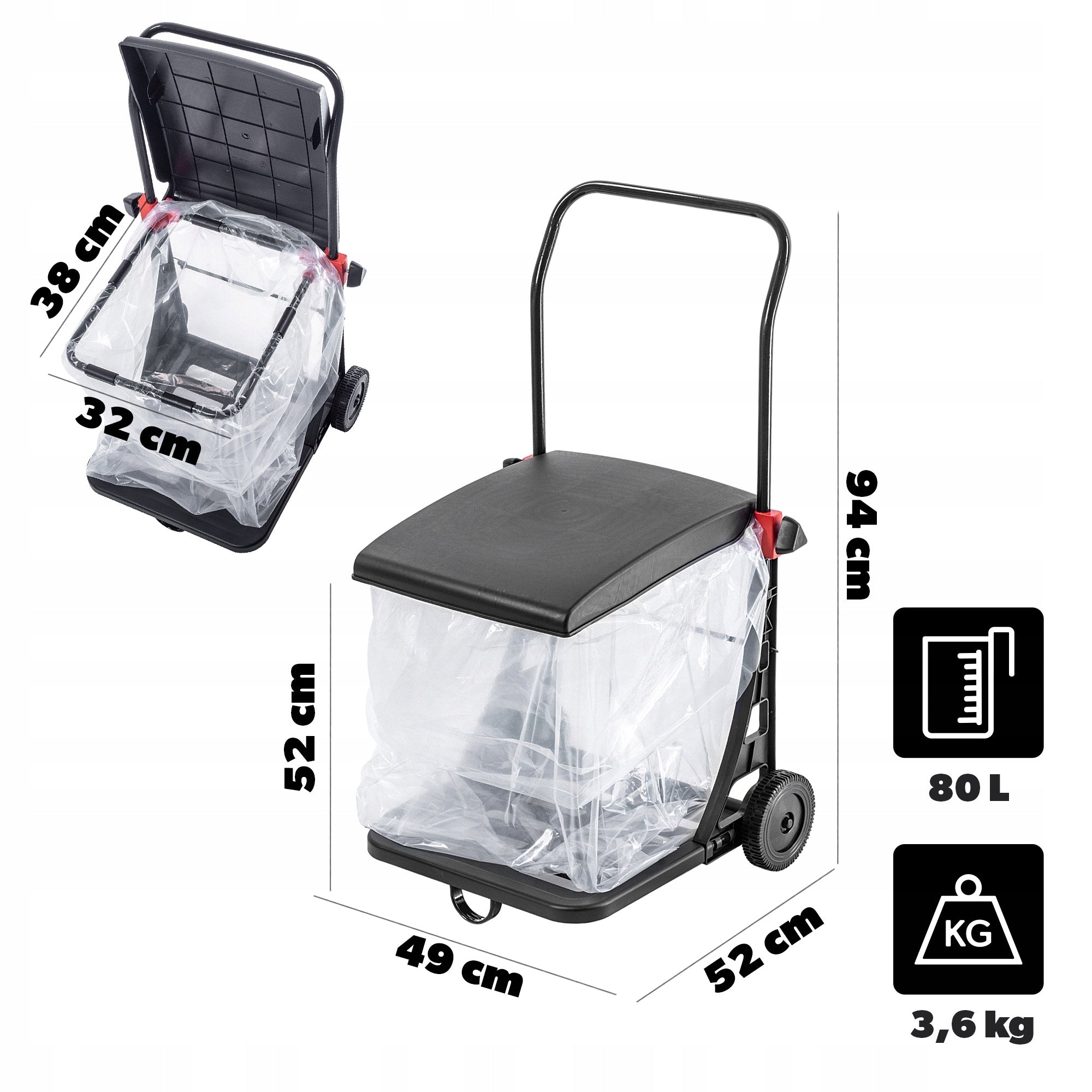 GARDEN BASKET LEAF BAG GRASS WASTE 80L STRONG FRAME ON WHEELS Manufacturer code K11346_2