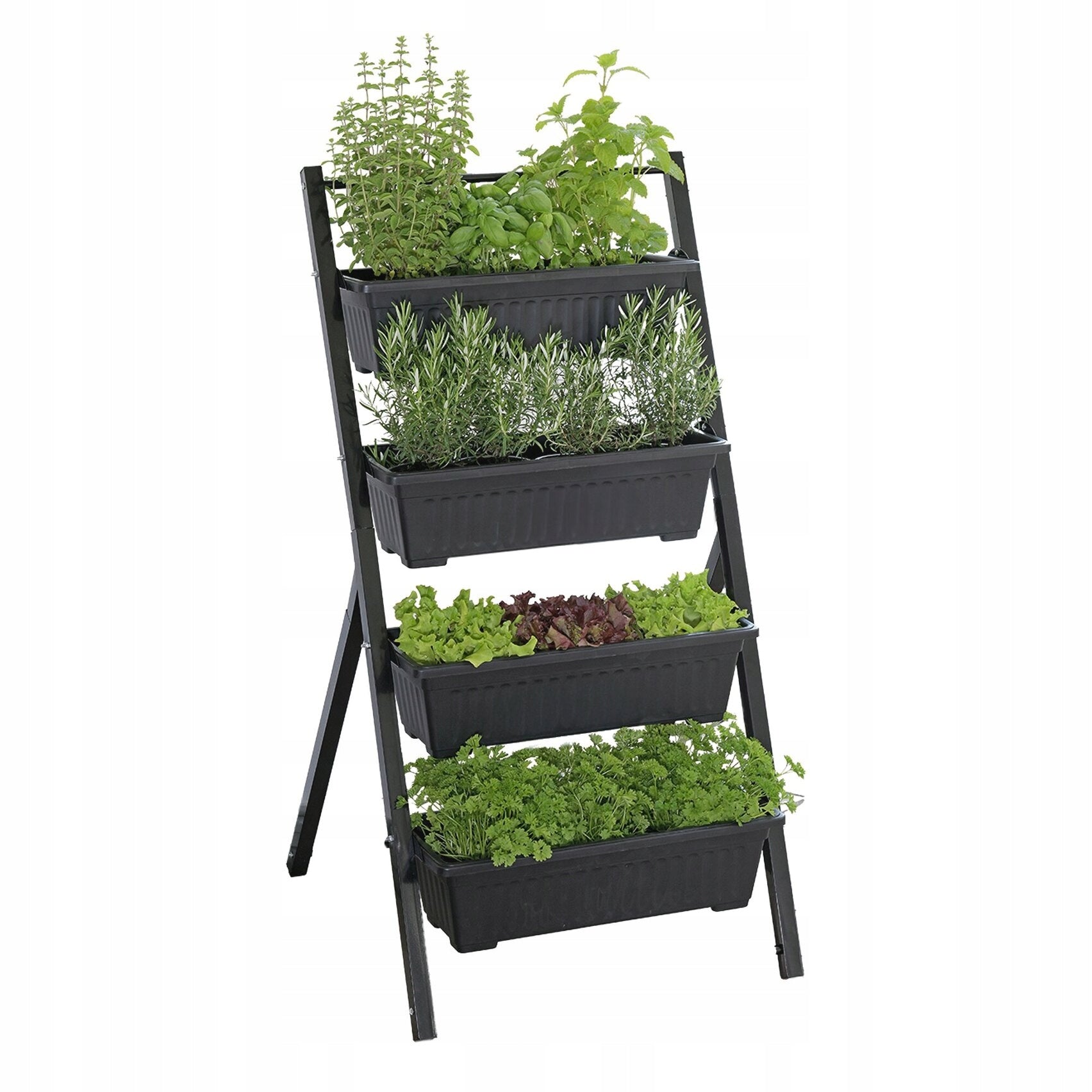 GARDEN BOOKCASE WITH BEDS 4 LEVEL METAL 62 X 108 X 56,5 CM BLACK