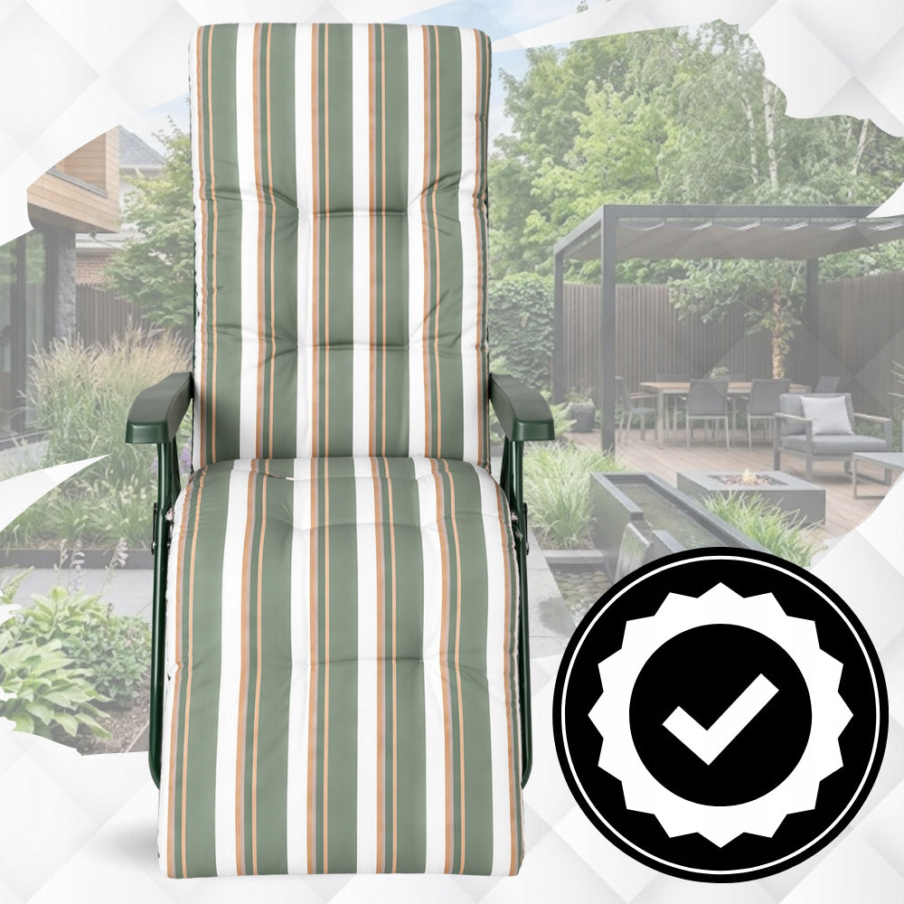 GARDEN CHAIR BEACH CHAIR FOLDING TOURIST ADJUSTMENT THICK CUSHION Manufacturer code Leżak SSprężynowy Gruba Podcuha w Paski