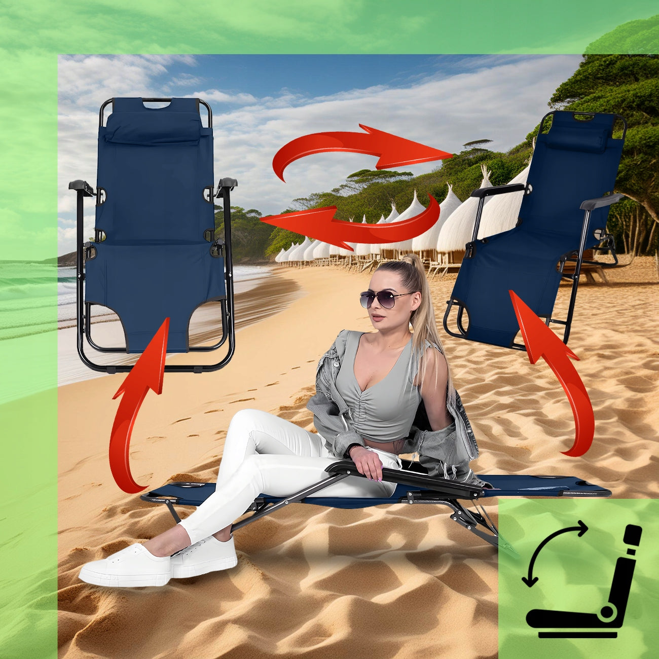 GARDEN CHAIR BEACH CHAIR TOURIST FOLDING CUSHION Model LEŻĄK FOTEL KRZESŁO OGRODOWE WYGODNE ROZKŁADANE