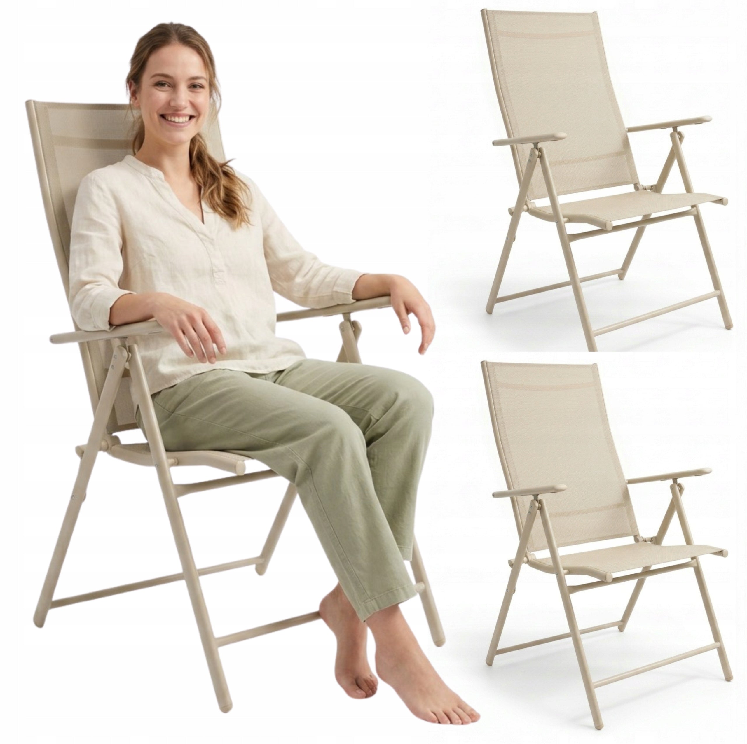 GARDEN CHAIR FOLDING BALCONY SET OF 2 CHAIRS BEIGE AY003-2