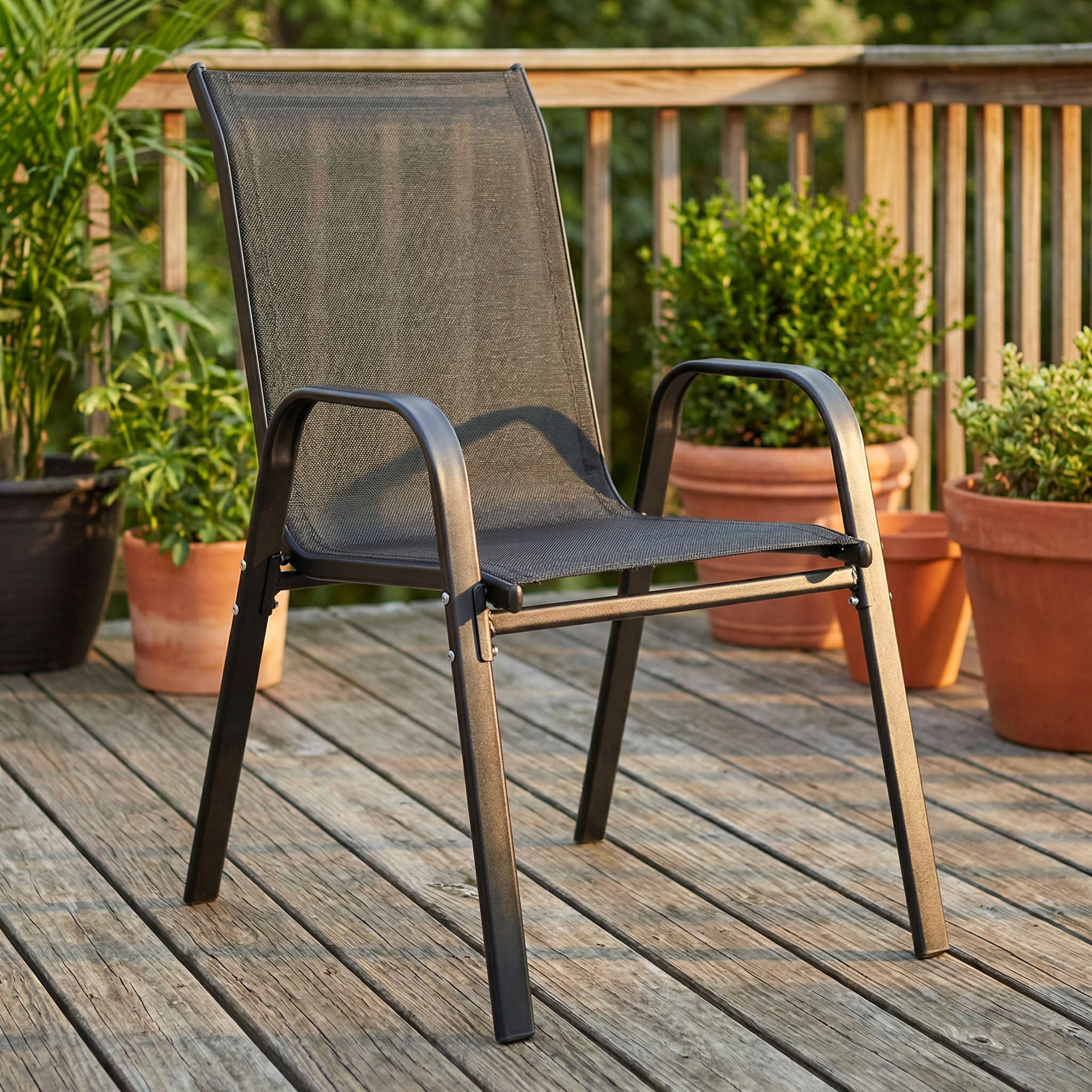 GARDEN CHAIRS SET OF 2 BLACK FOR TERRACE BALCONY GARDEN UP TO 120KG Kind sunbed
