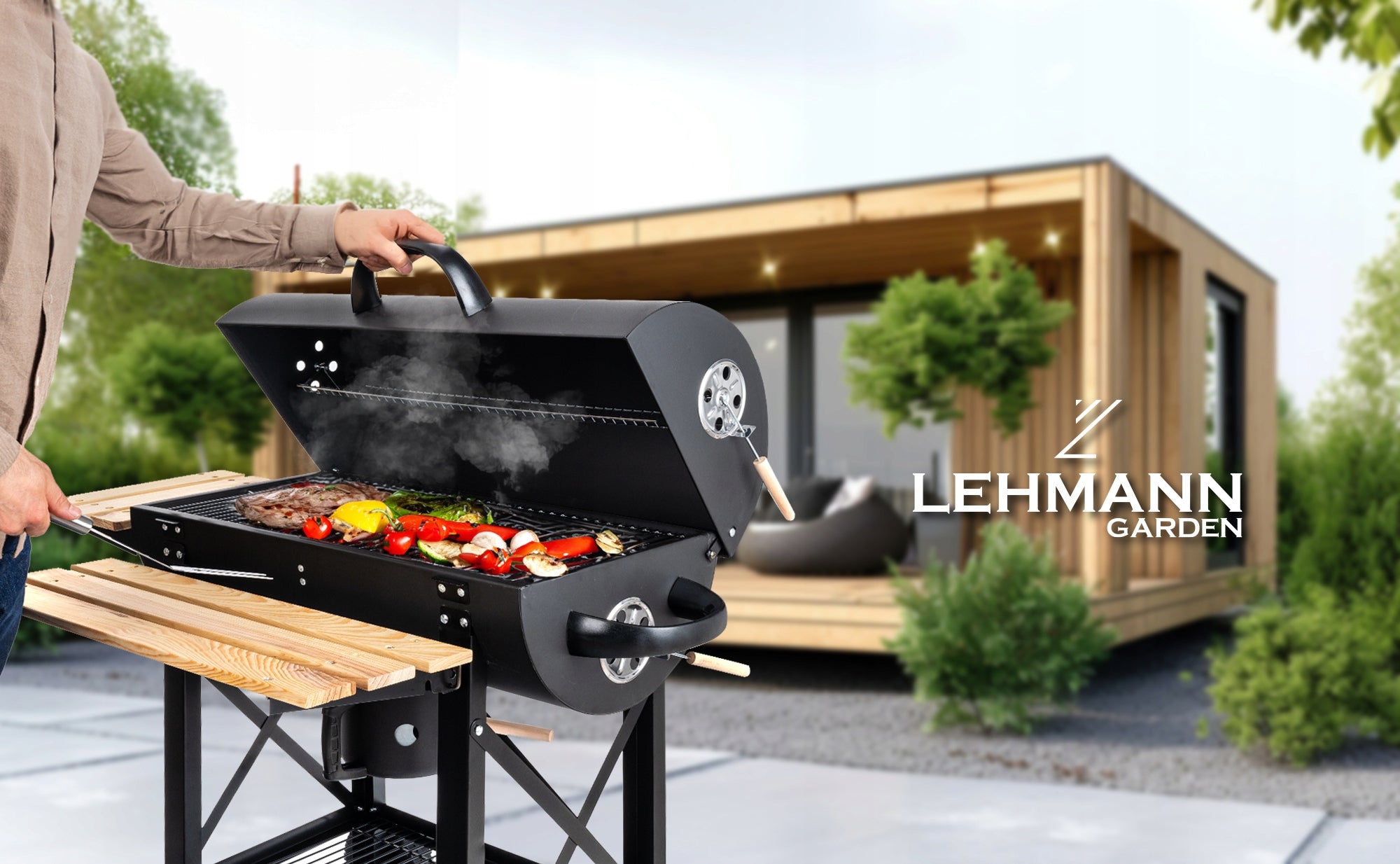 GARDEN CHARCOAL GRILL 2 CHROME GRATES 2 SHELVES ASHTRAY STEEL WITH LID Manufacturer code LGACG-1935