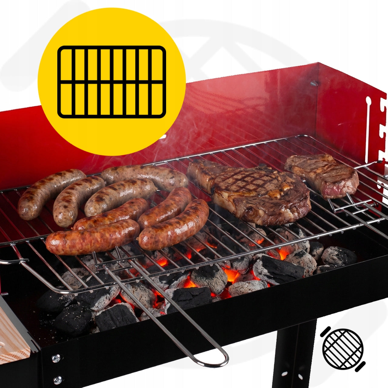 GARDEN CHARCOAL GRILL CHROME CORNER GRATE PORTABLE ADJUSTABLE 2 SHELVES Grill width 86 cm