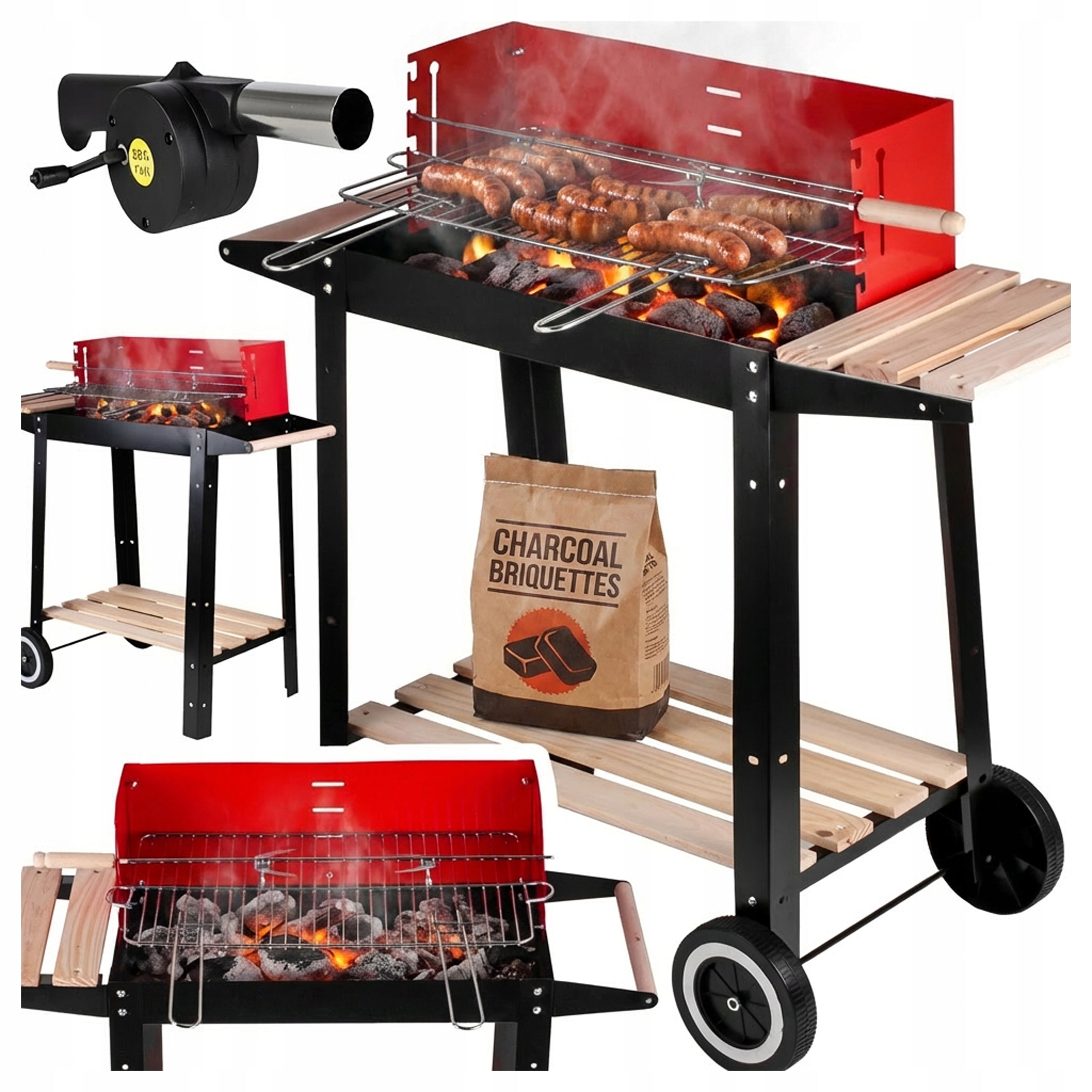 GARDEN CHARCOAL GRILL CHROME CORNER GRATE PORTABLE ADJUSTABLE 2 SHELVES
