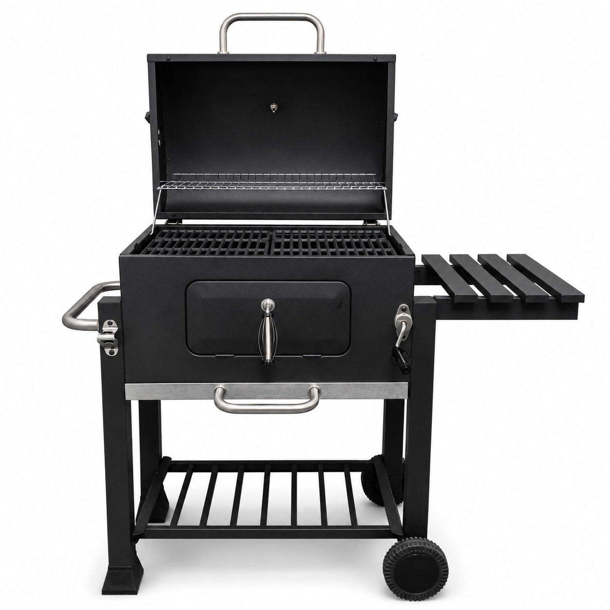 GARDEN CHARCOAL GRILL LARGE CAST IRON GRATE THERMOMETER WITH WHEELS COVER XXL Grill width 113.5 cm