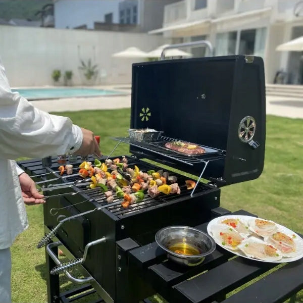 GARDEN CHARCOAL GRILL LARGE GRATE WITH COVER ASHTRAY THERMOMETER Grate length 55 cm