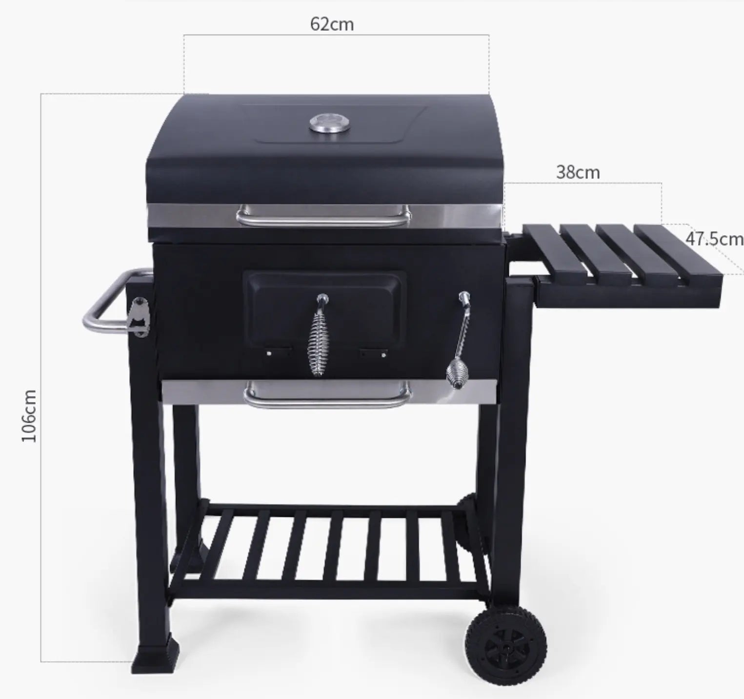 GARDEN CHARCOAL GRILL LARGE GRATE WITH COVER ASHTRAY THERMOMETER Grill depth 53 cm