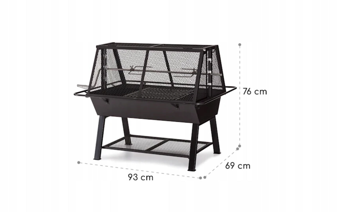 GARDEN CHARCOAL GRILL LARGE PORTABLE ROTATABLE SPIT GRATE BBQ FIRE PIT Grate width 39 cm