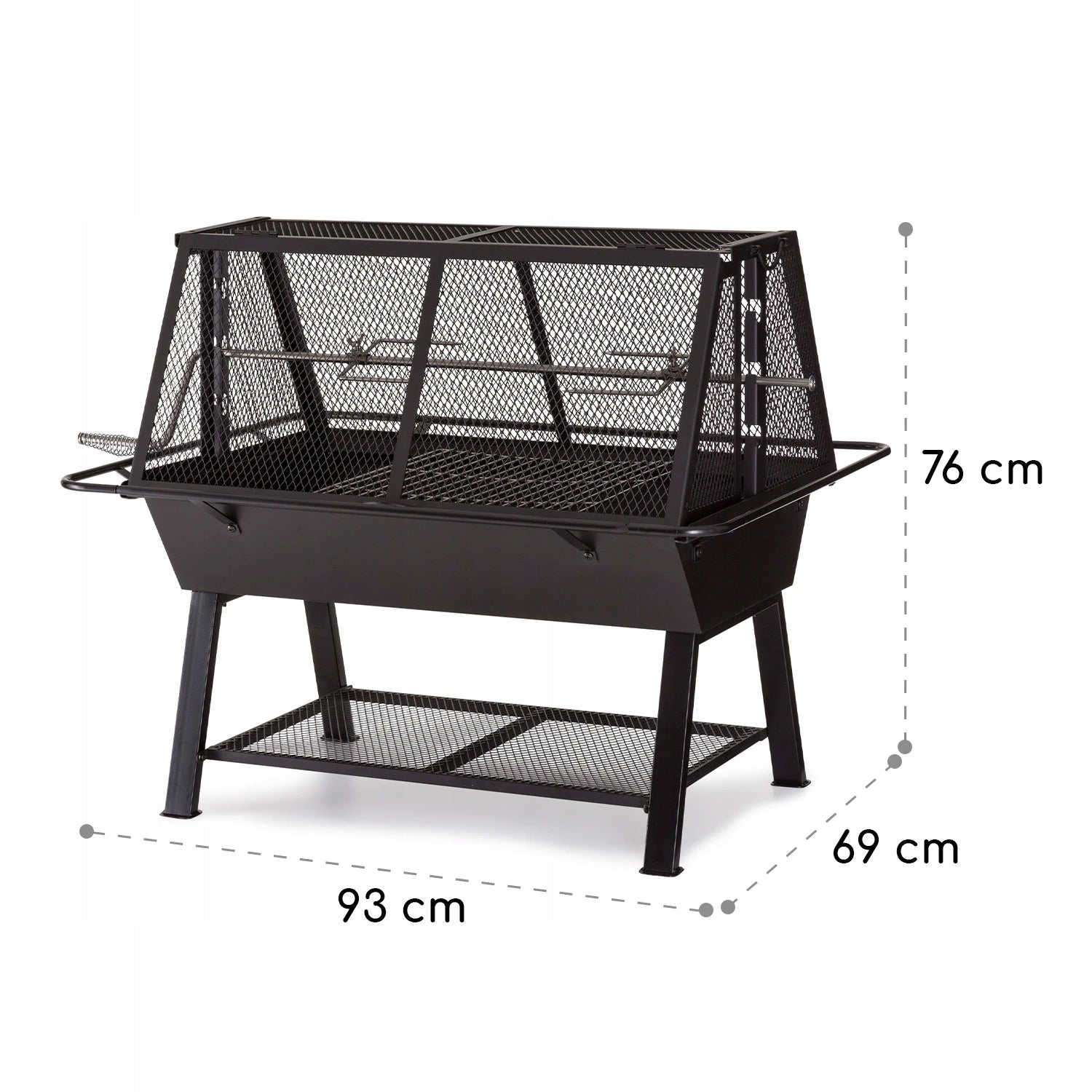 GARDEN CHARCOAL GRILL LARGE PORTABLE ROTATABLE SPIT GRATE BBQ FIRE PIT Grill depth 69 cm