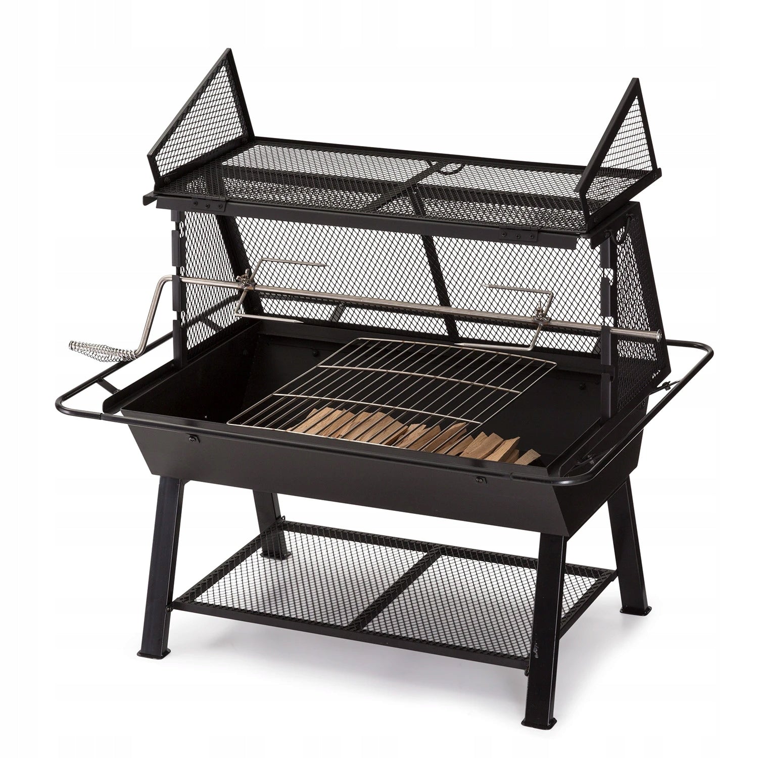 GARDEN CHARCOAL GRILL LARGE PORTABLE ROTATABLE SPIT GRATE BBQ FIRE PIT Grill width 93 cm