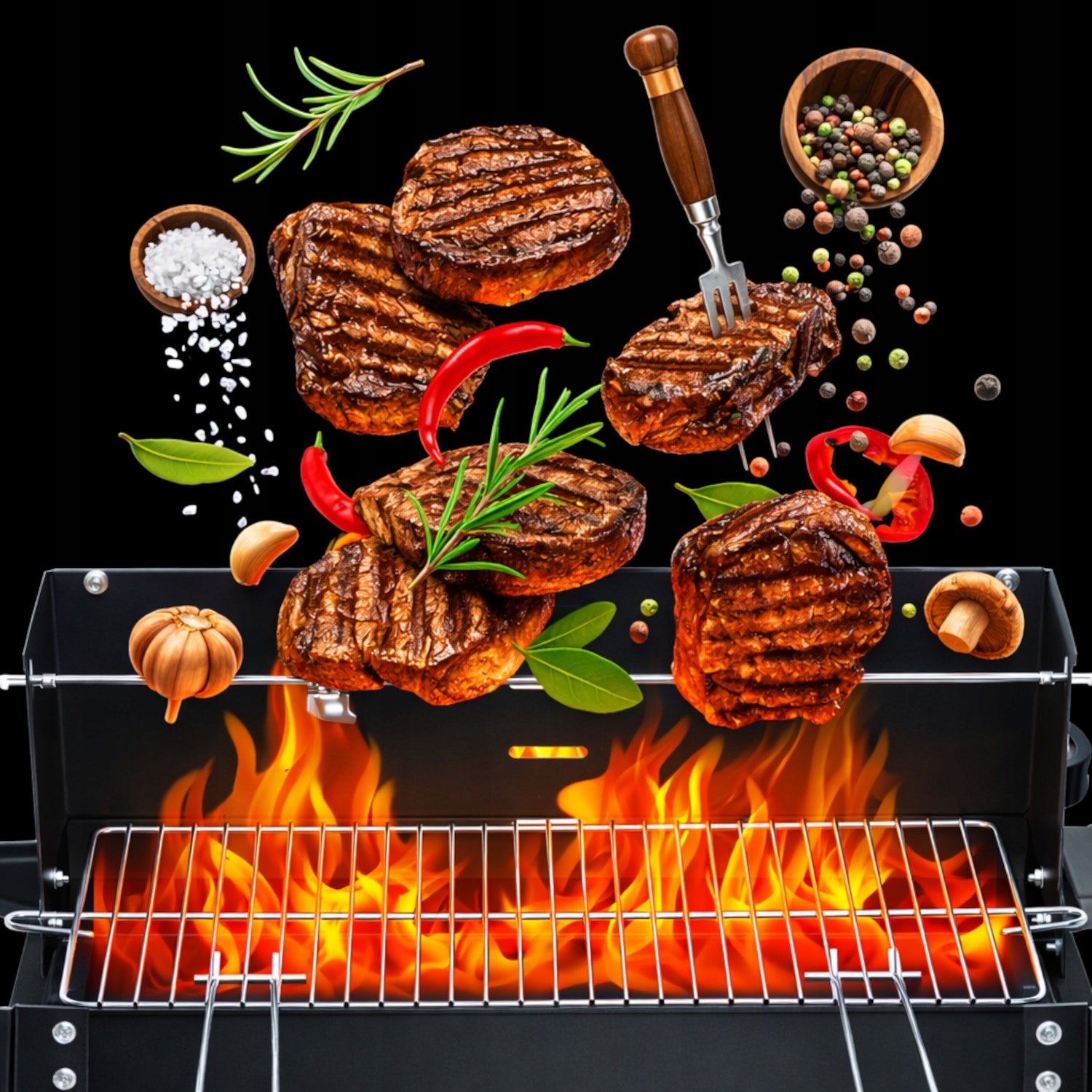 GARDEN CHARCOAL GRILL LARGE SMART SHELF SPIT 5IN1 WINDSHIELD ON WHEELS Grill height 80 cm