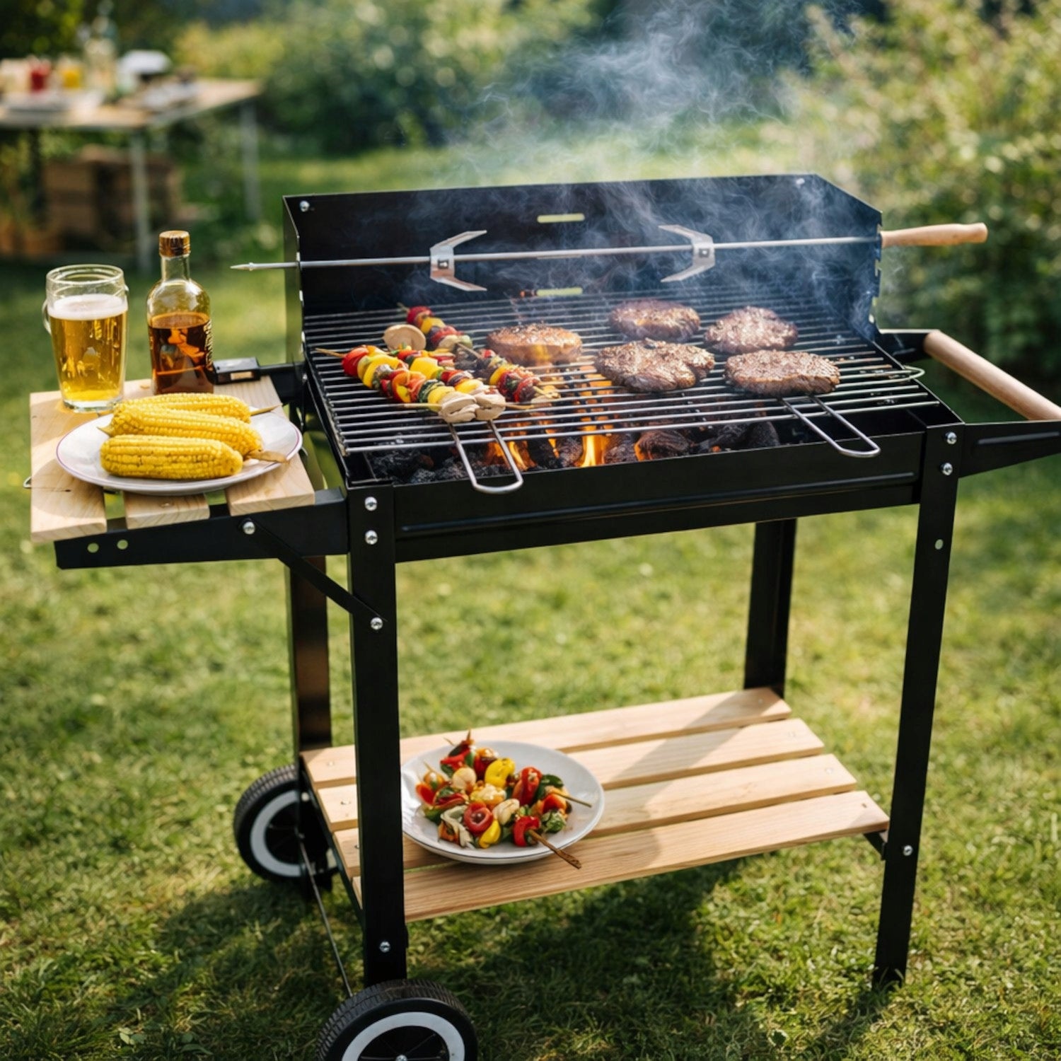 GARDEN CHARCOAL GRILL LARGE SMART SHELF SPIT 5IN1 WINDSHIELD ON WHEELS Manufacturer Masuletto