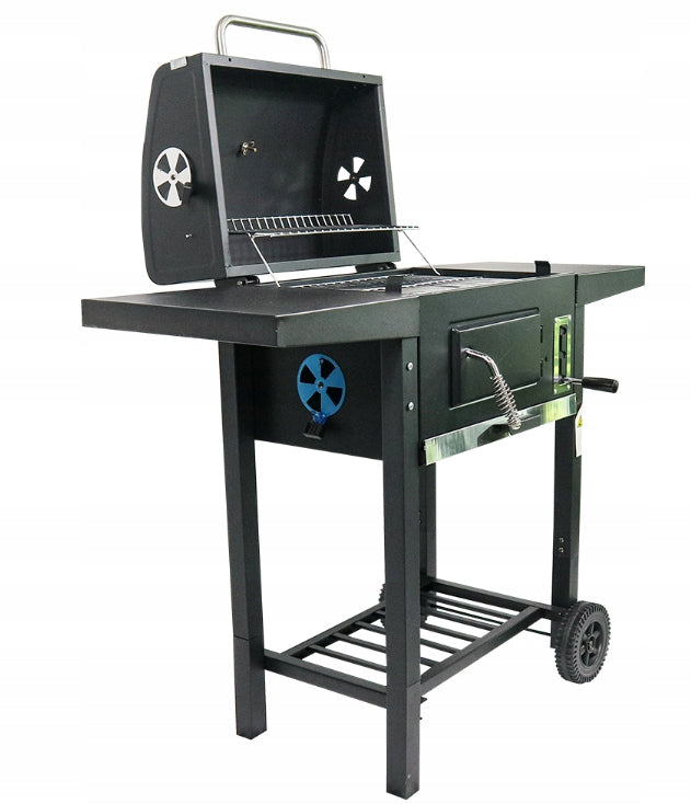 GARDEN CHARCOAL GRILL LARGE WITH THERMOMETER WITH LID WITH ASHTRAY + GRATE Grate length 43 cm